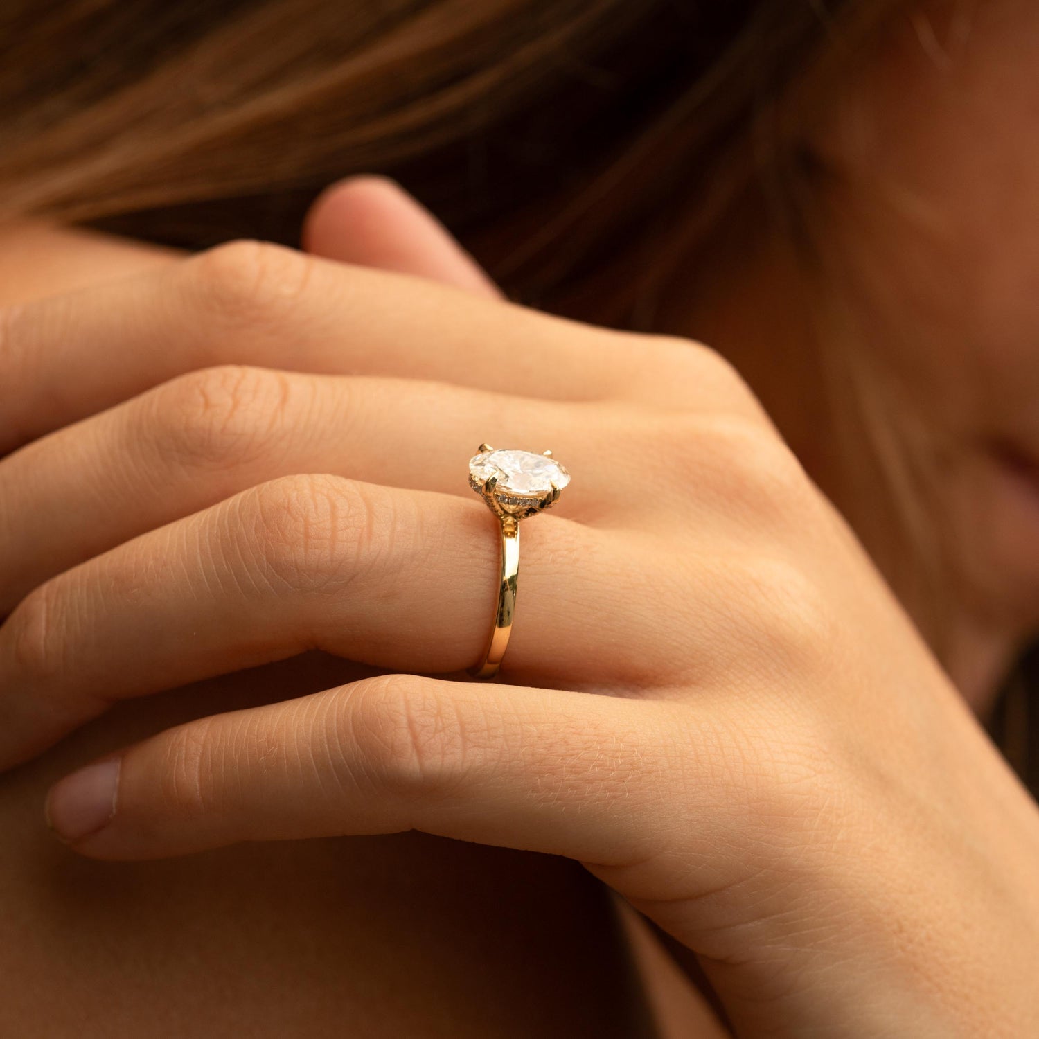 1.40 Carats Oval Shape Moissanite Hidden Halo Engagement Ring