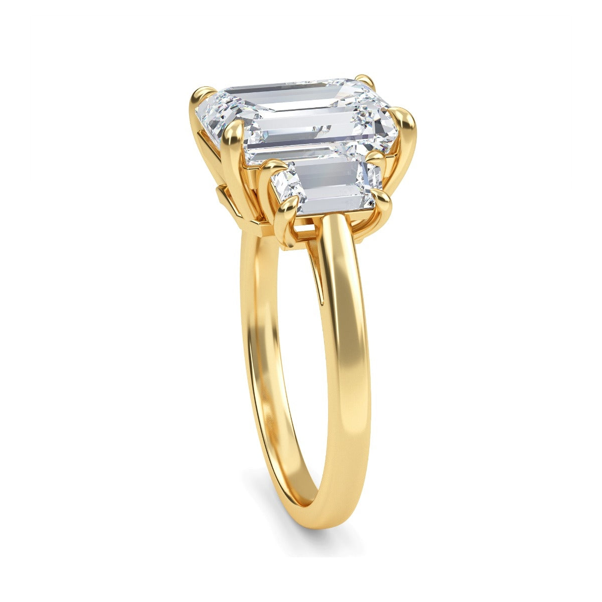 4.50 Carats Emerald Shape Moissanite Three Stone Engagement Ring