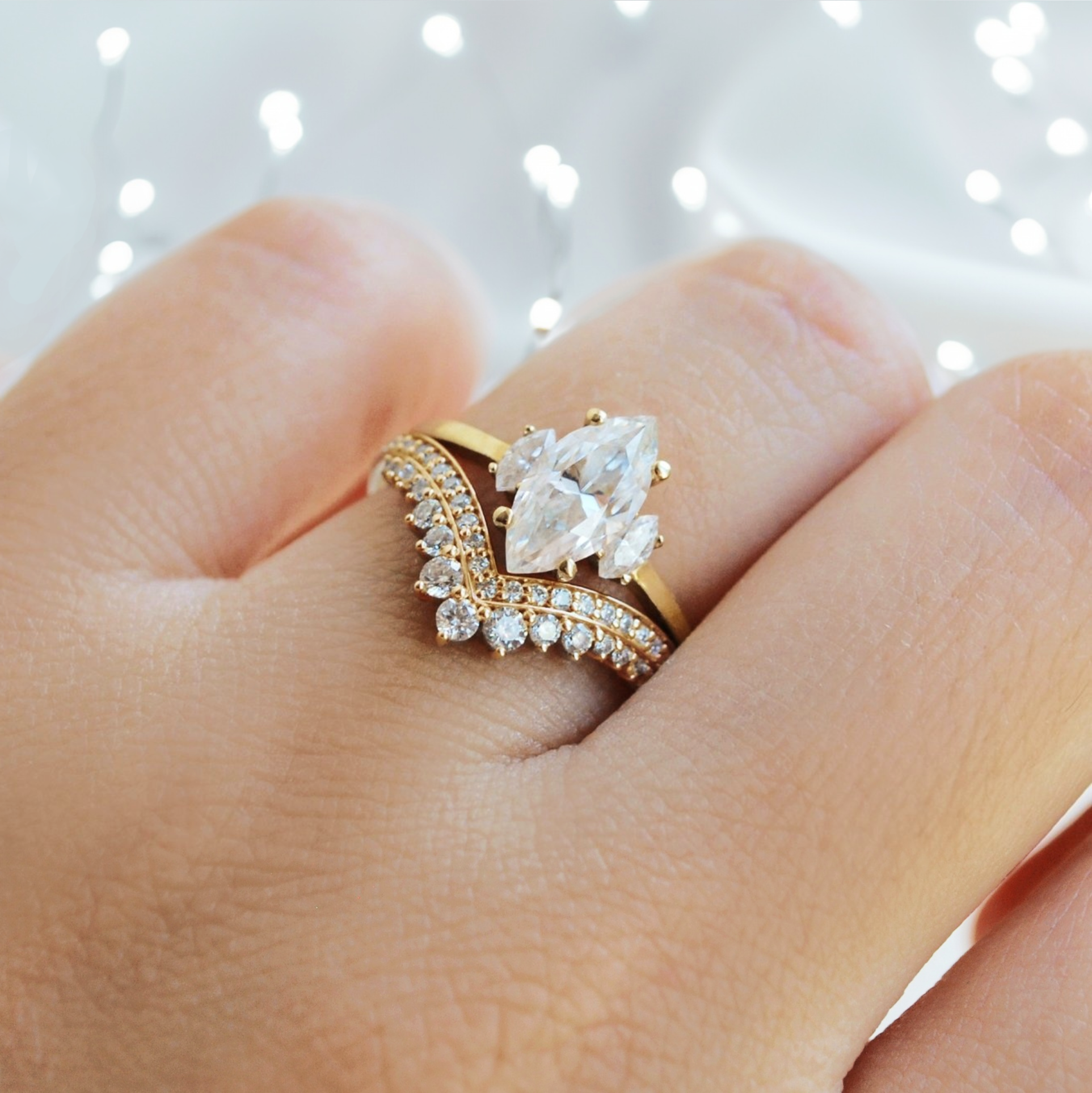 1.0 Carats Marquise Shape Moissanite Three Stone Engagement Ring