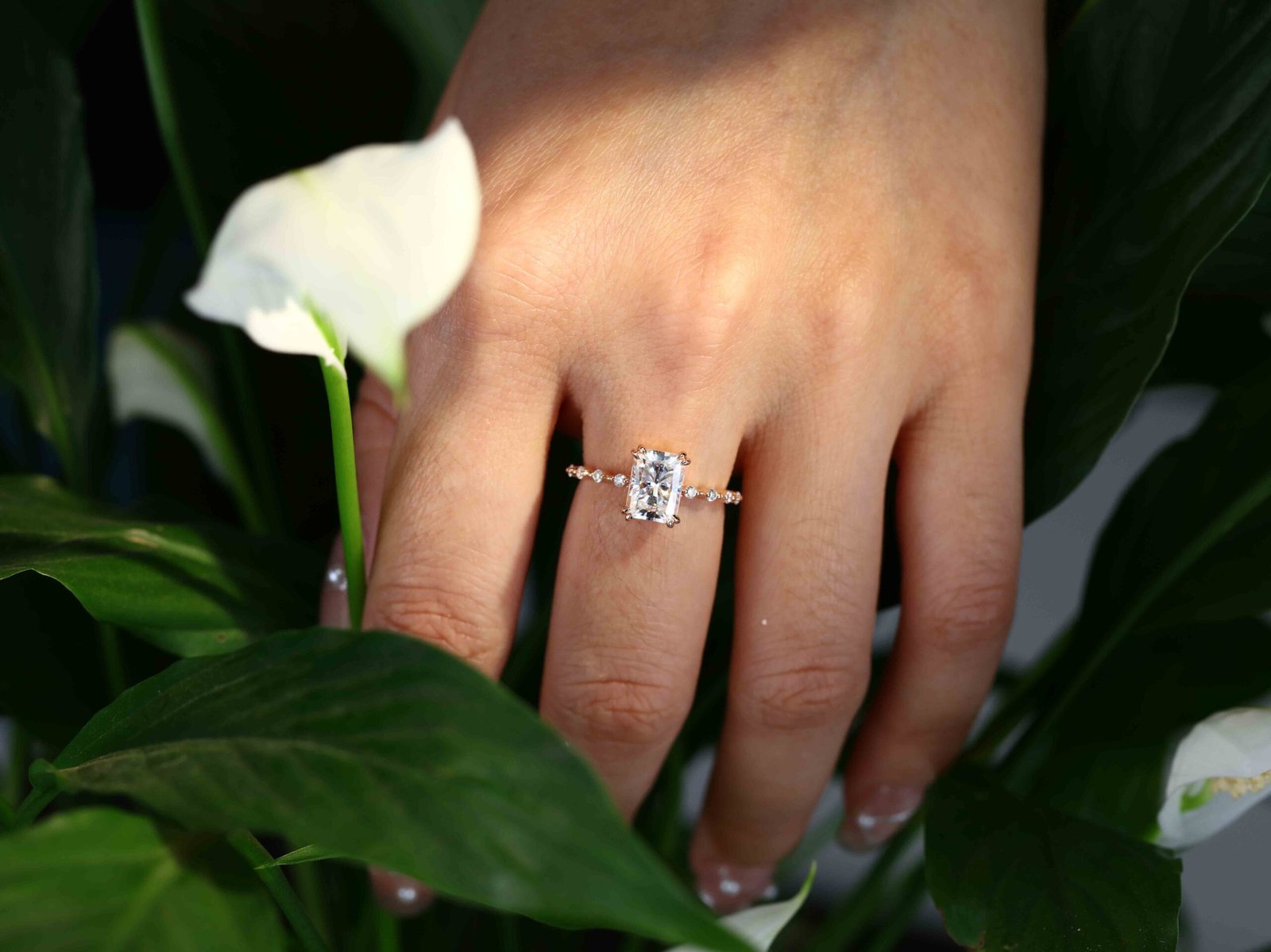 1.80 Carats Radiant Shape Moissanite Dainty Engagement Ring