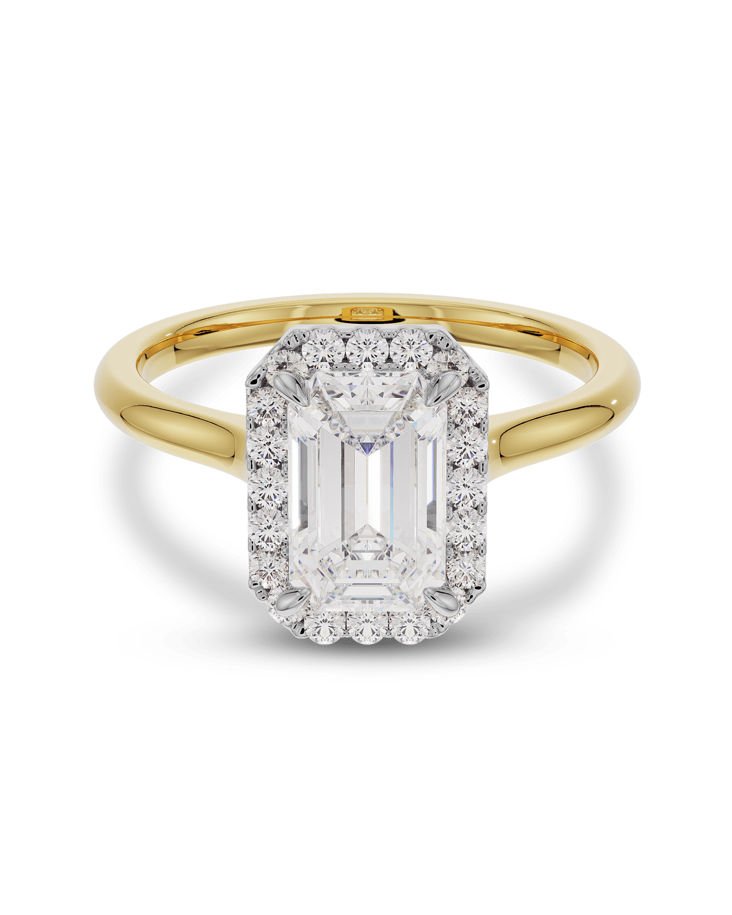1.30 Carats Emerald Shape Moissanite Halo Engagement Ring