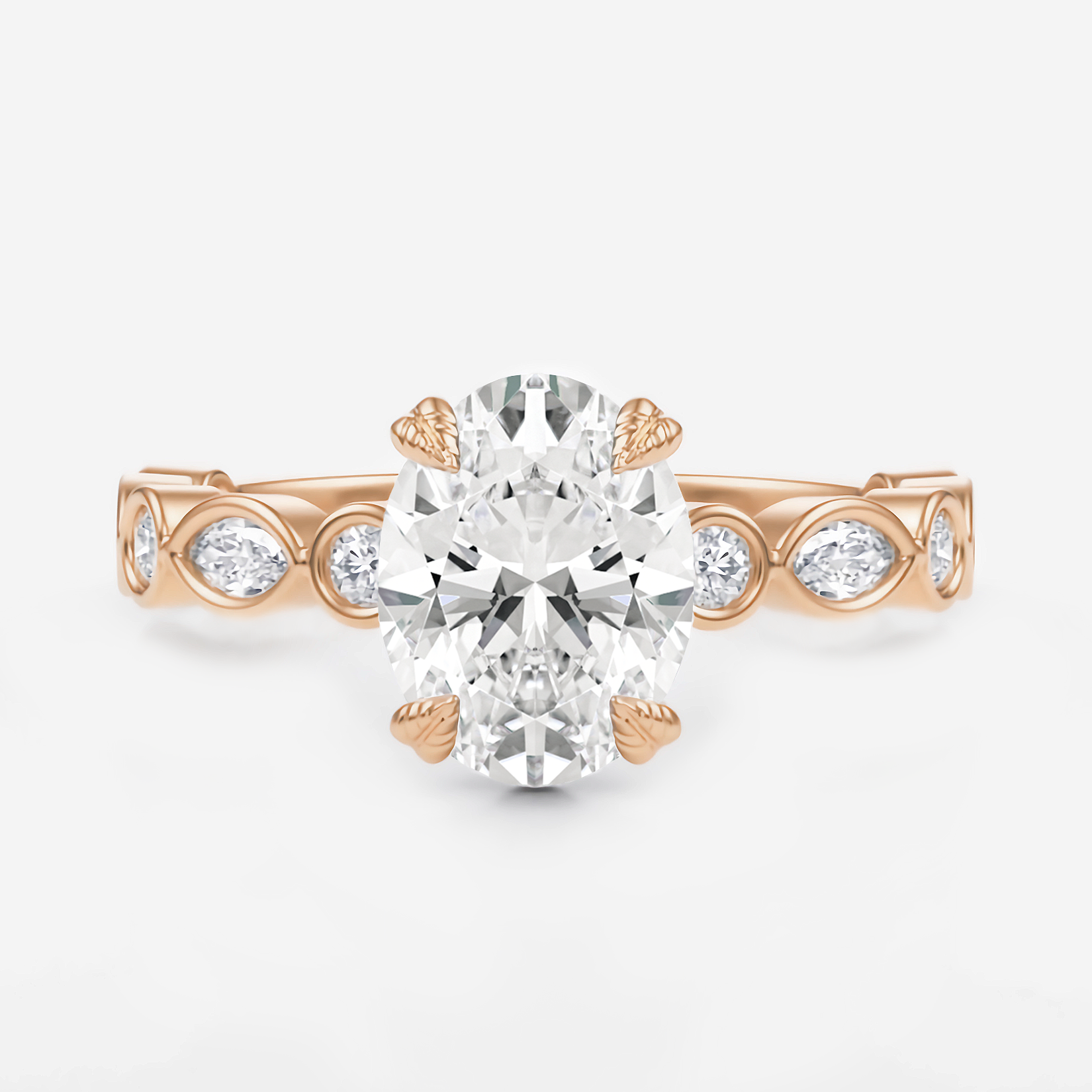 2.10 Carats Oval Shape Moissanite Pave Engagement Ring