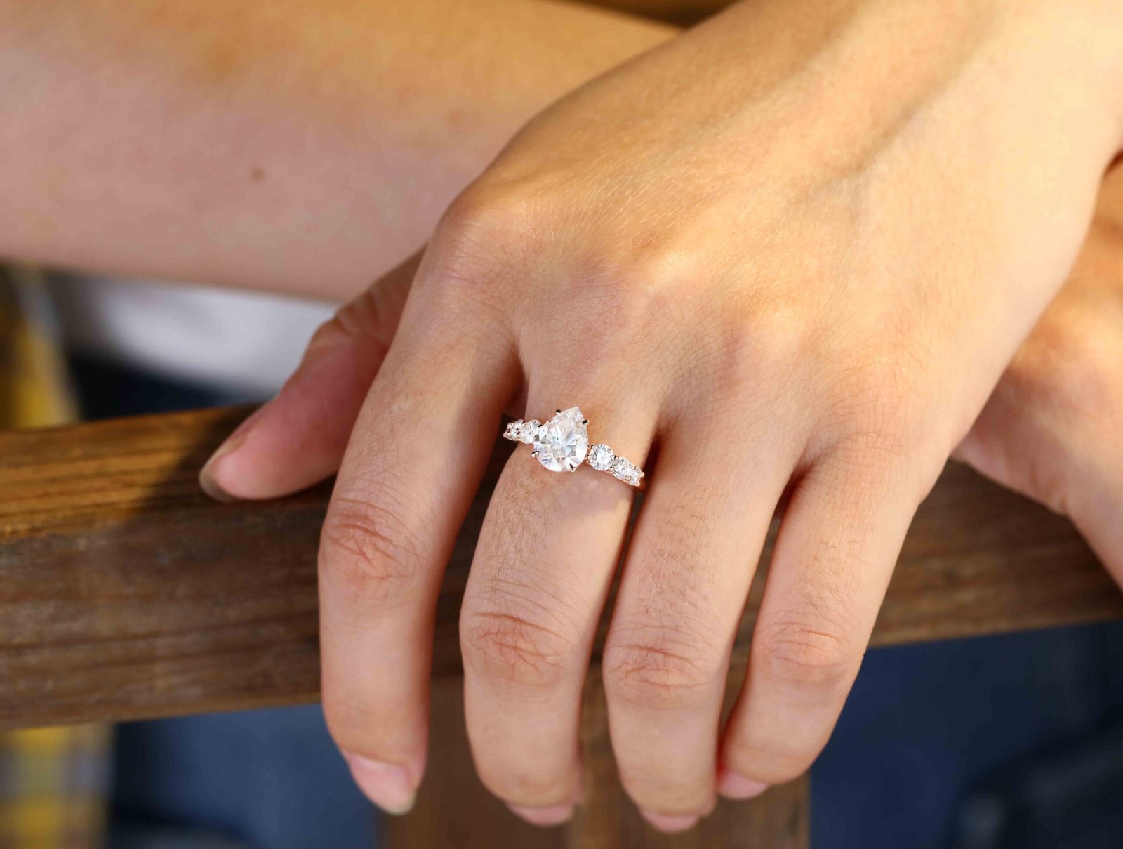 2.0 Carats Pear Shape Moissanite Pave Engagement Ring
