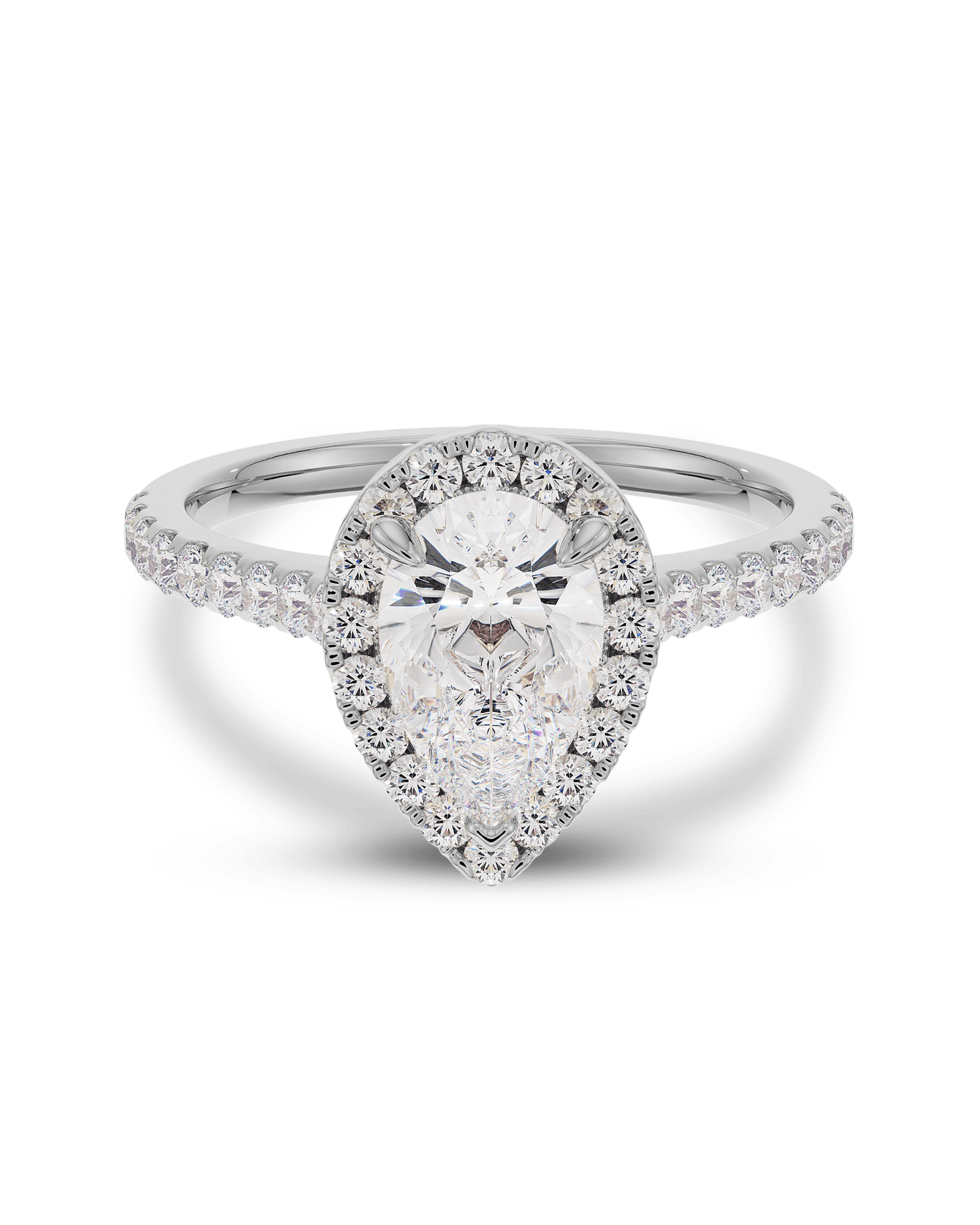 1.30 Carats Pear Shape Moissanite Halo & Pave Engagement Ring