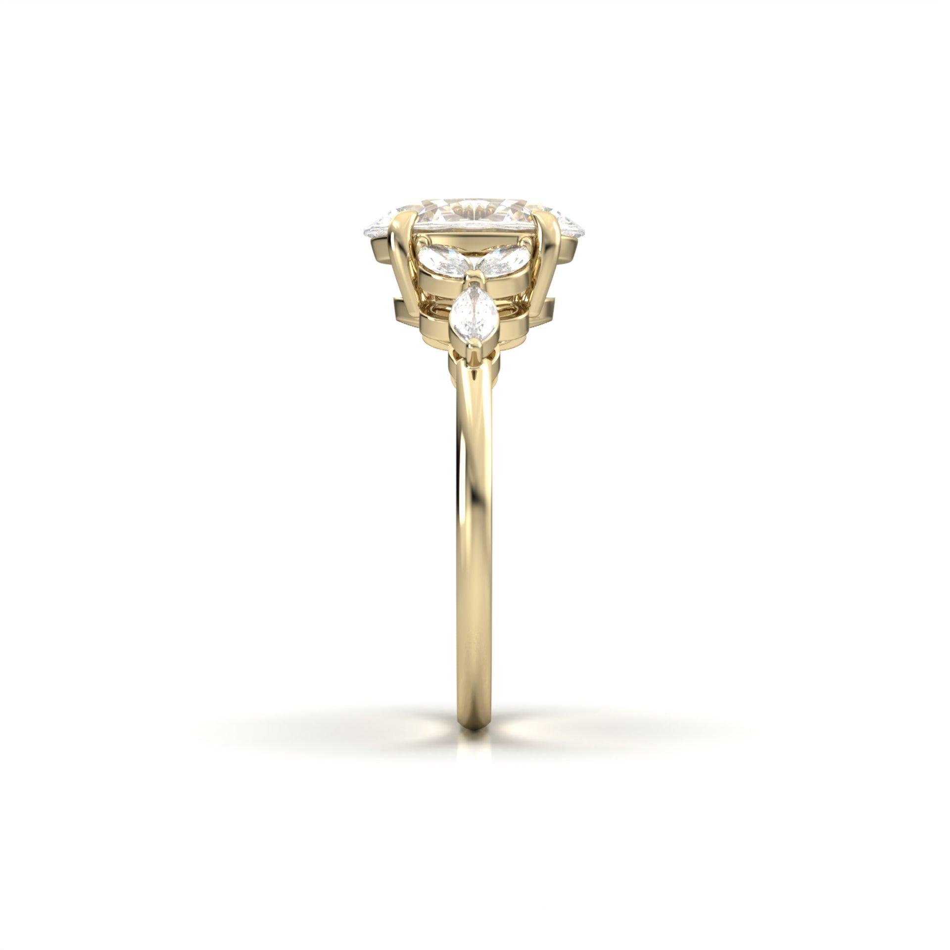2.0 Carats Oval Moissanite Cluster Engagement Ring