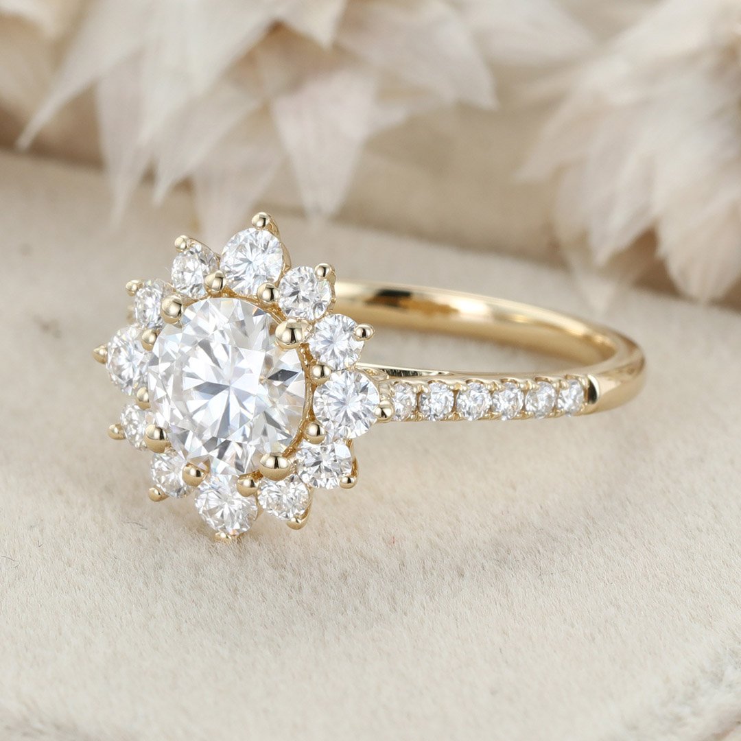 1.0 Carats Round Shape Moissanite Halo & Pave Engagement Ring