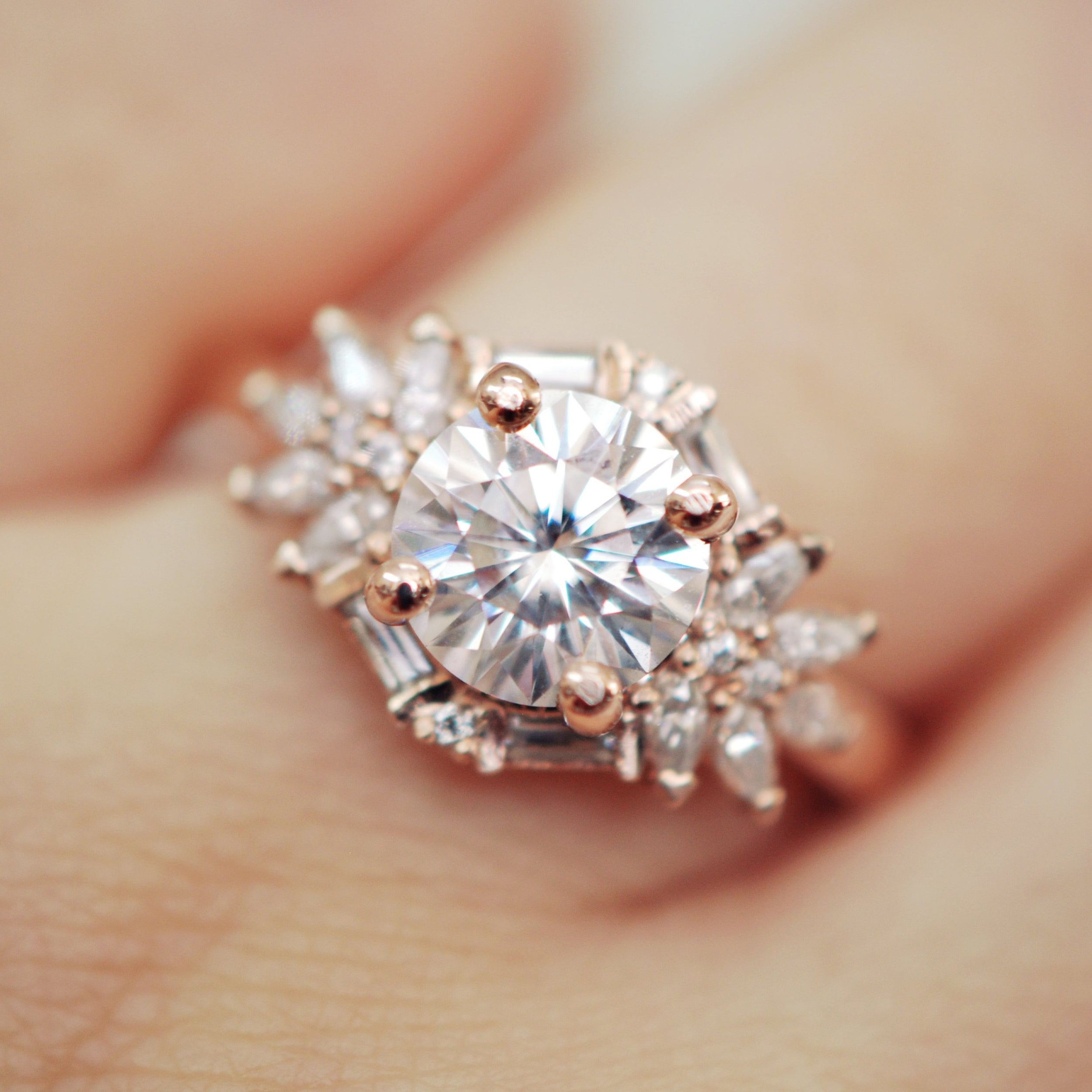 1.50 Carats Round Shape Moissanite Cluster Engagement Ring