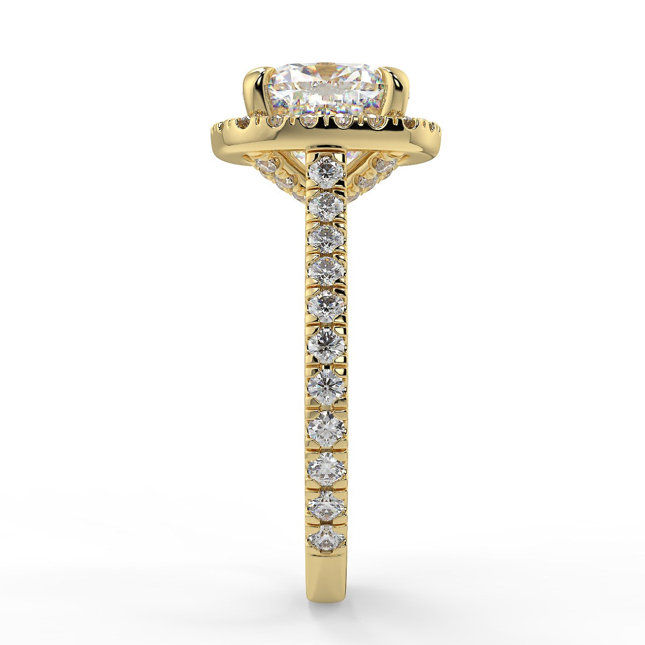 2.50 Carats Cushion Shape Moissanite Halo Pave Engagement Ring