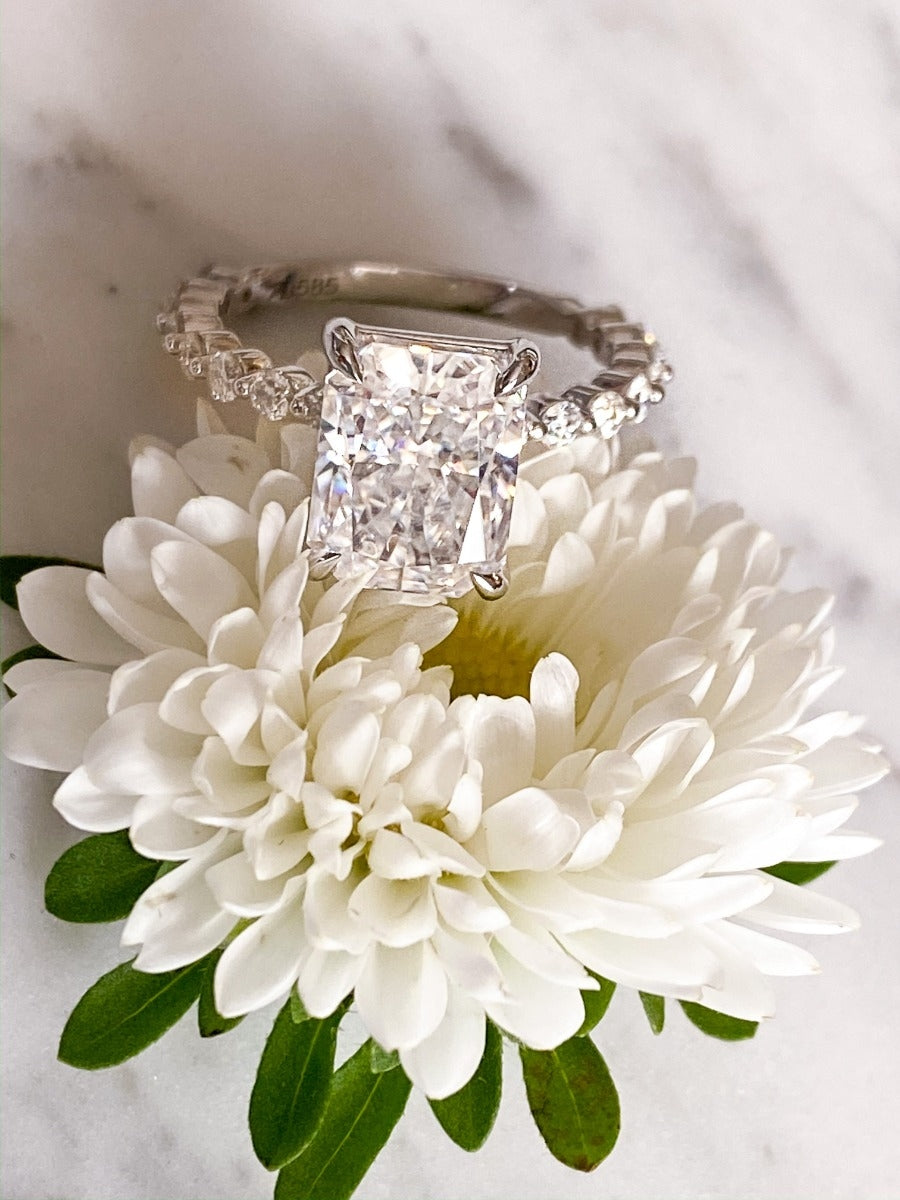 3.0 Carats Radiant Shape Moissanite Pave Engagement Ring