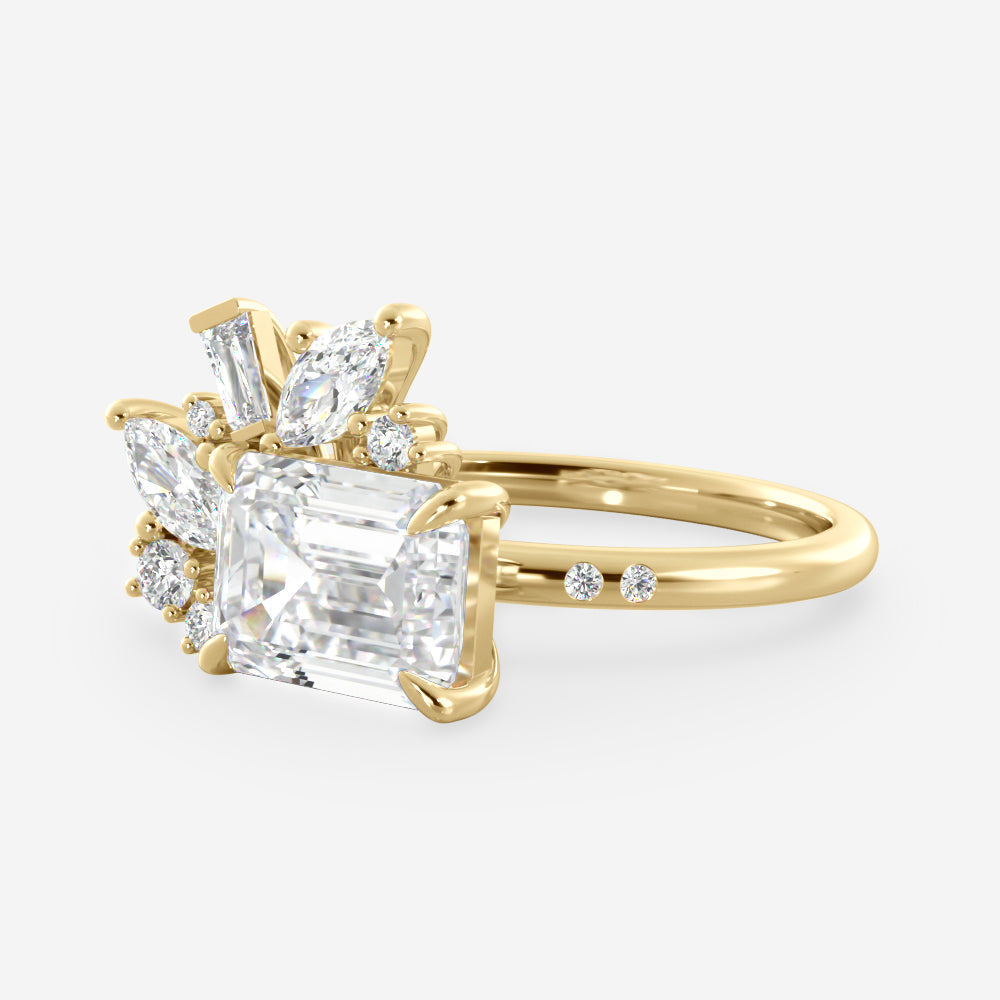 1.75 Carats Emerald Shape Moissanite Cluster Engagement Ring