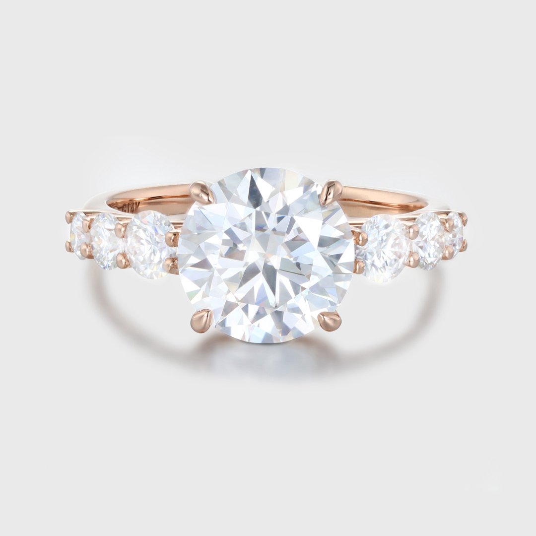 3.0 Carats Round Shape Moissanite Seven Stone Engagement Ring