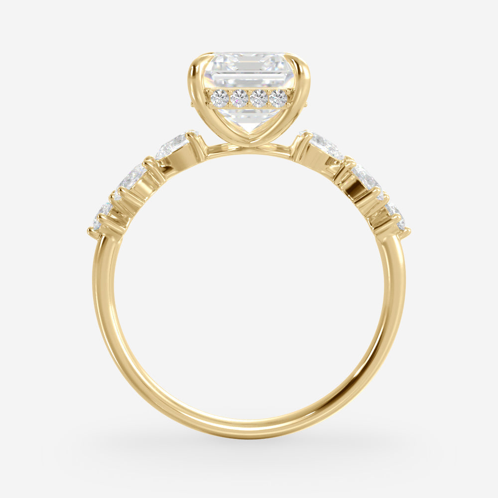 1.20 Carats Emerald Shape Moissanite Hidden Halo Engagement Ring