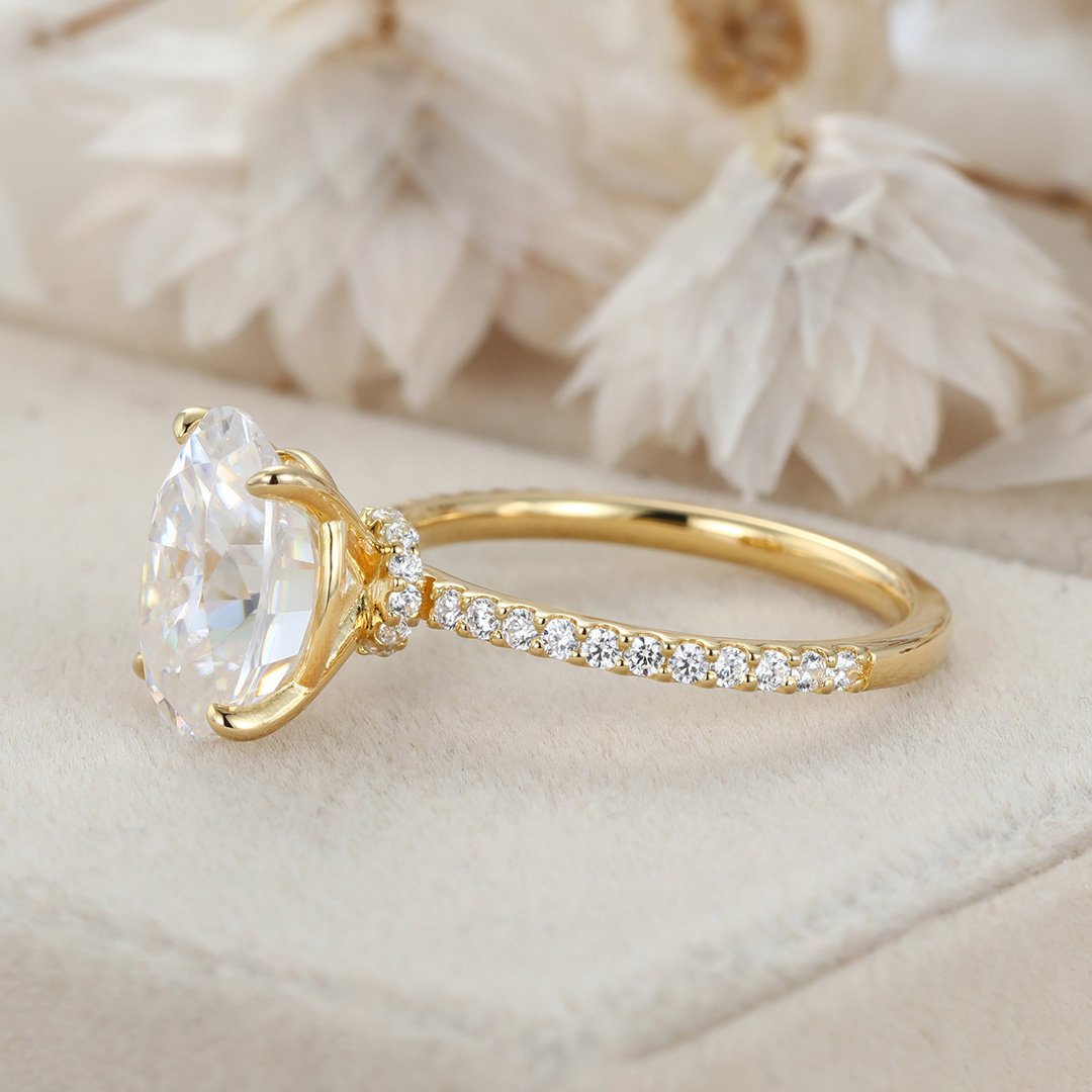 3.50 Carats Oval Shape Moissanite Hidden Halo & Pave Engagement Ring