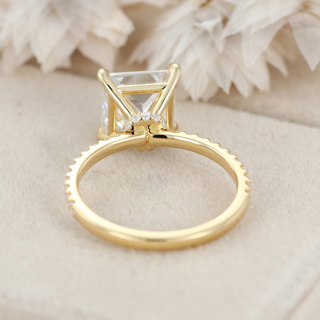 3.0 Carats Princess Shape Moissanite Hidden Halo & Pave Engagement Ring