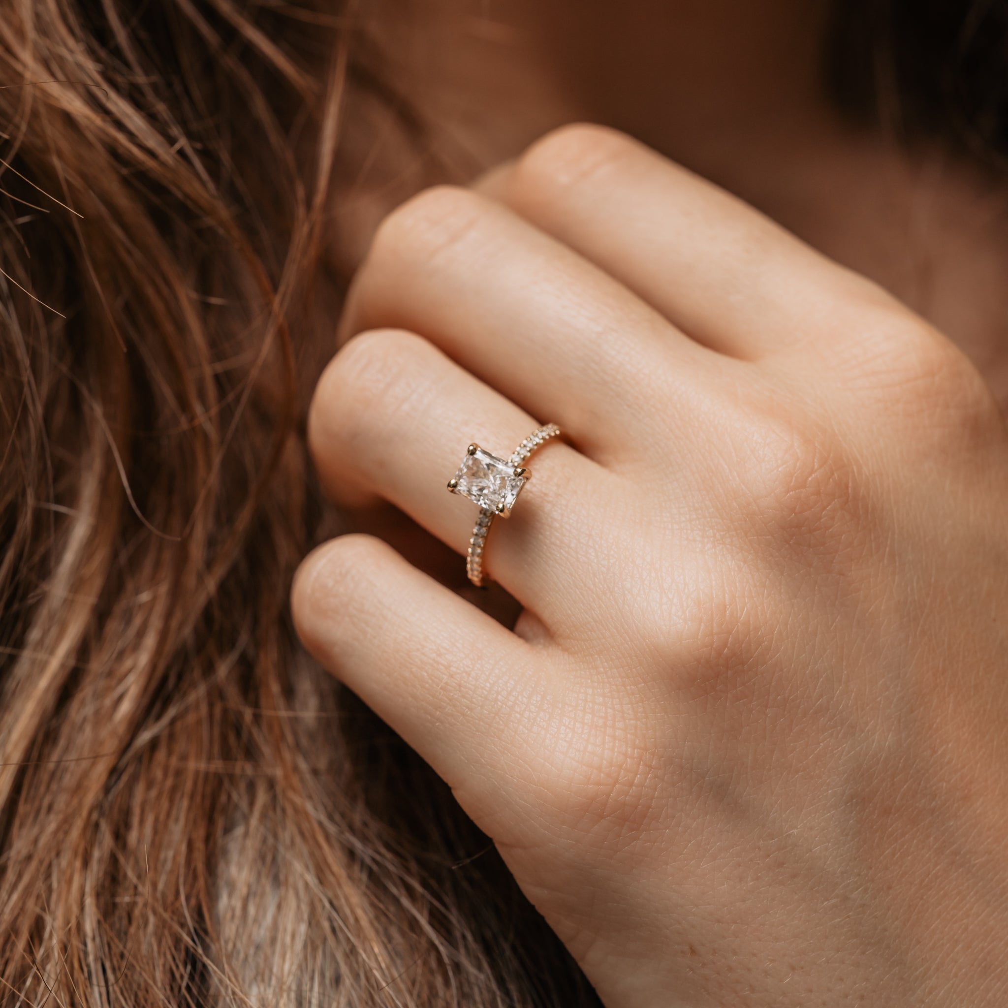 1.15 Carats Radiant Shape Moissanite Pave Engagement Ring