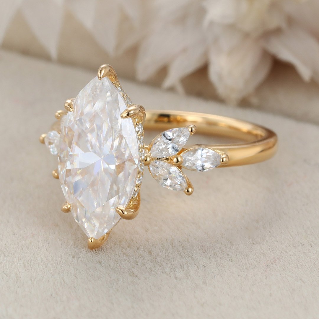 3.0 Carats Marquise Shape Moissanite Cluster Engagement Ring