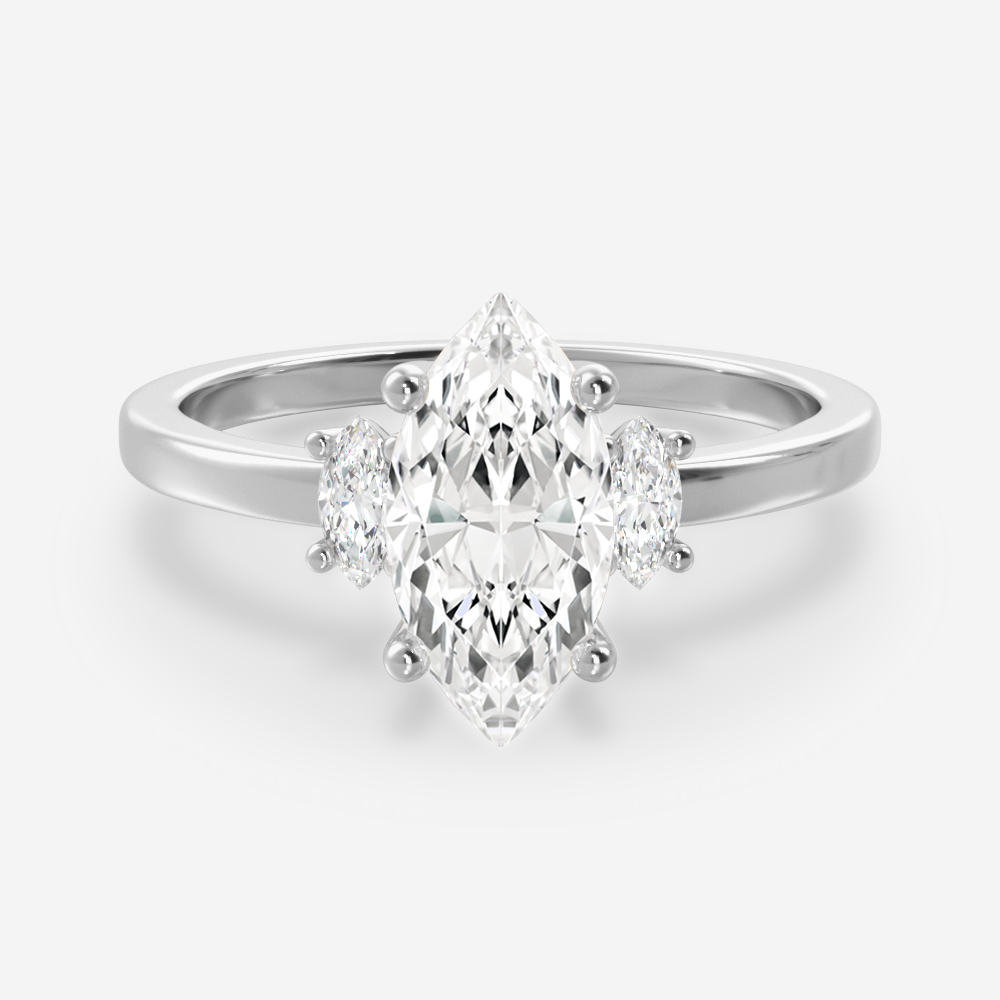 1.0 Carats Marquise Shape Moissanite Three Stone Engagement Ring