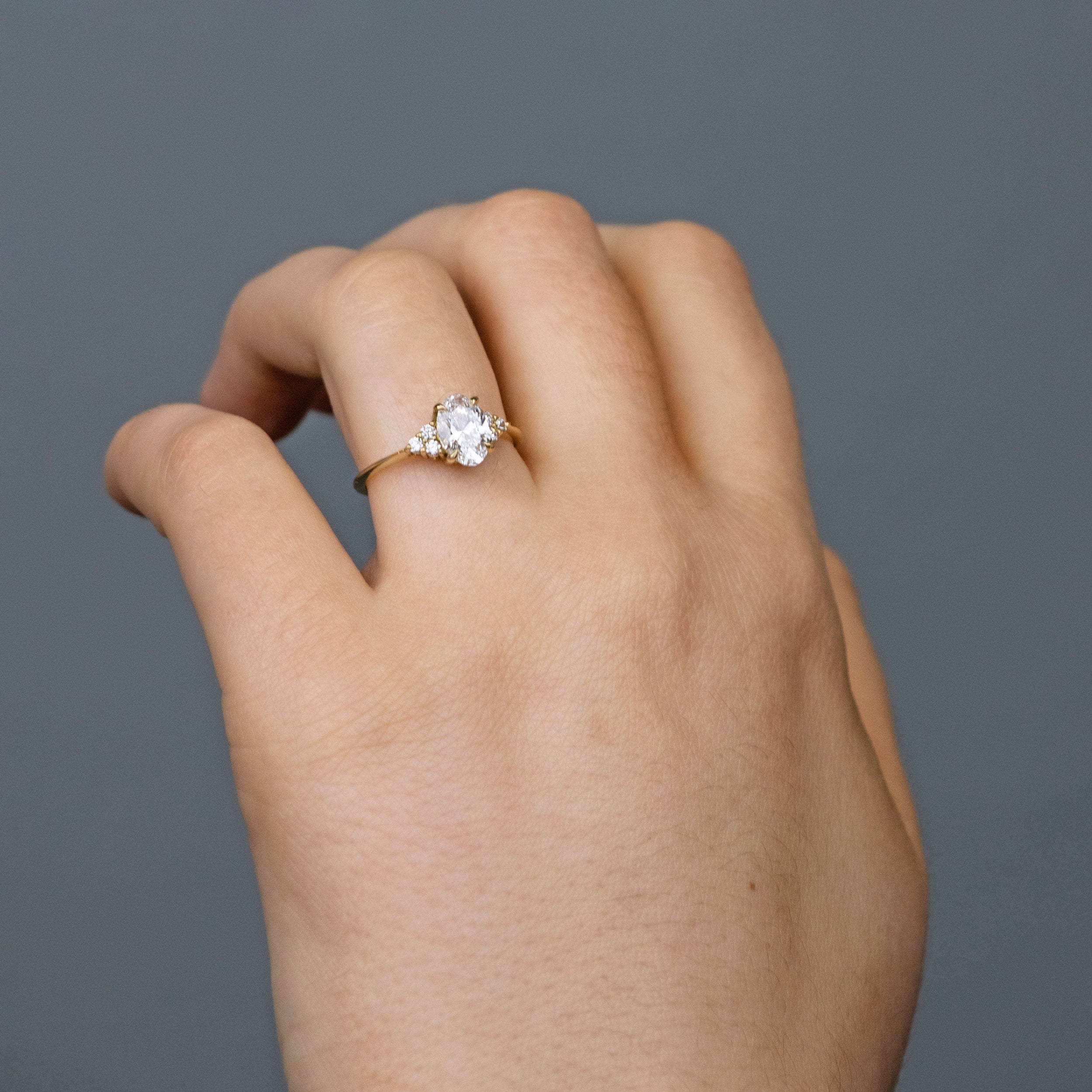 1.0 Carats Oval Shape Moissanite Cluster Engagement Ring