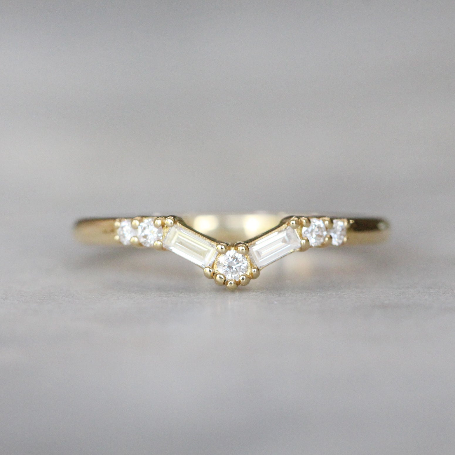 0.45 Carats Moissanite Round & Baguette V Shape Wedding Band