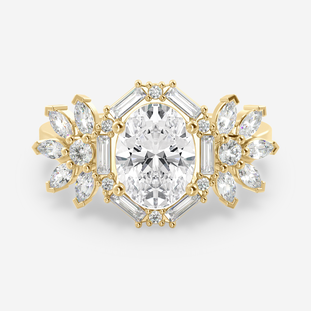 1.25 Carats Oval Shape Moissanite Vintage Cluster Engagement Ring