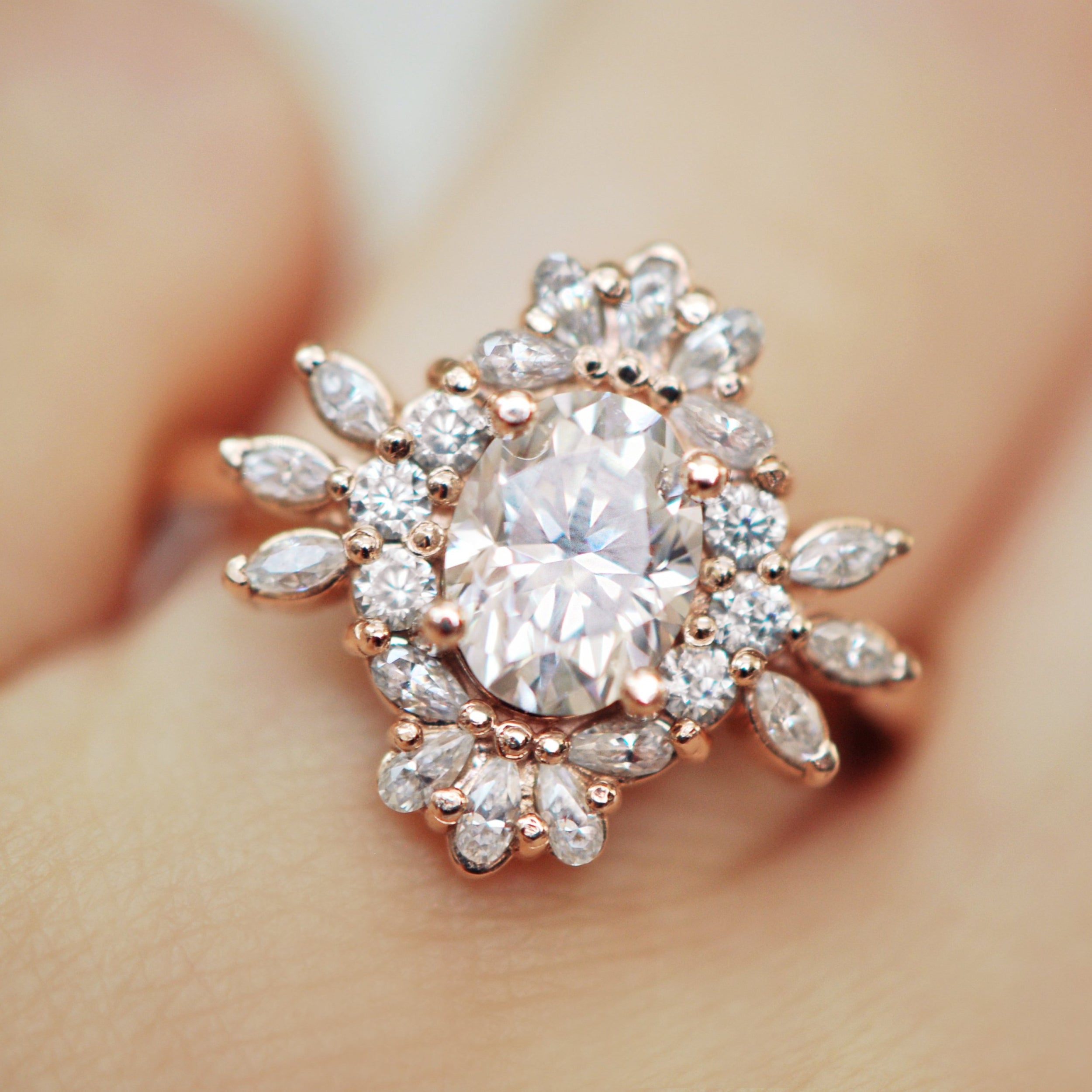 1.25 Carats Oval Shape Moissanite Vintage Engagement Ring