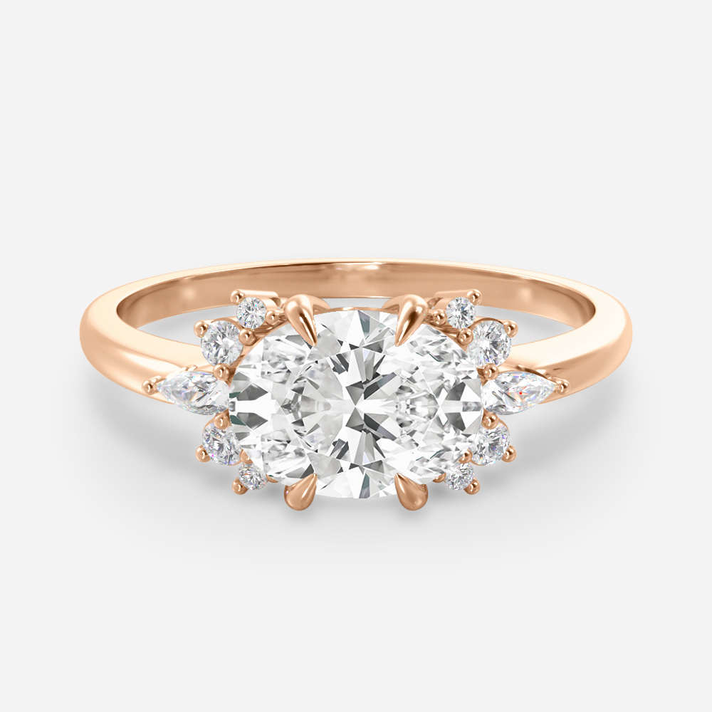 1.25 Carats East West Oval Shape Moissanite Cluster Engagement Ring