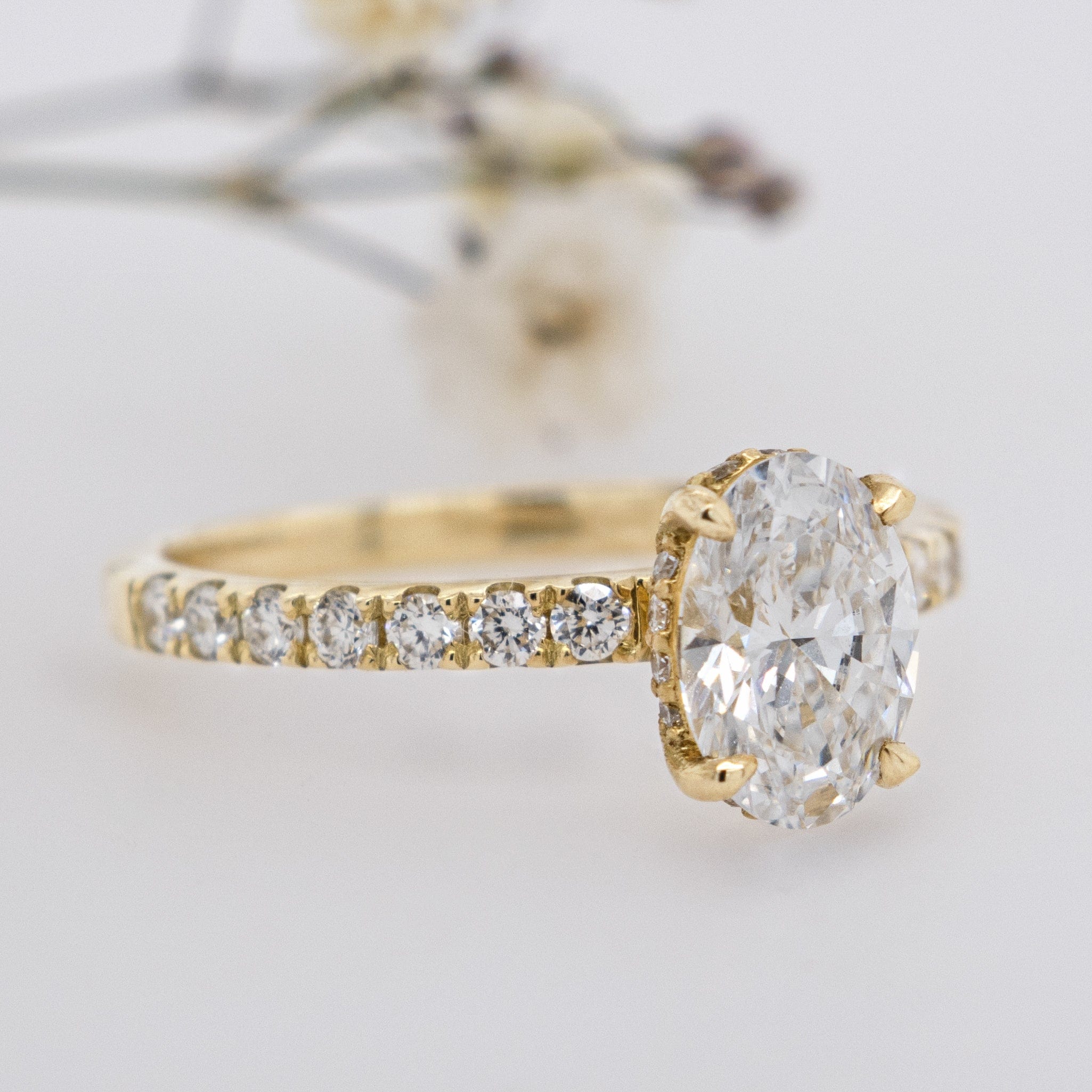 1.01 Carats Oval Shape Moissanite Hidden Halo Pave Engagement Ring