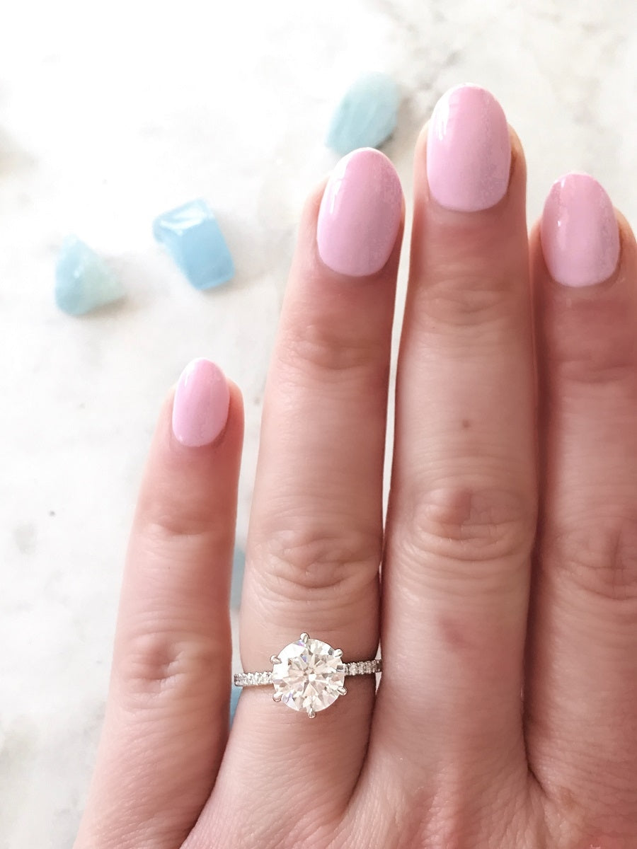 2.50 Carats Round Shape Moissanite Pave Engagement Ring