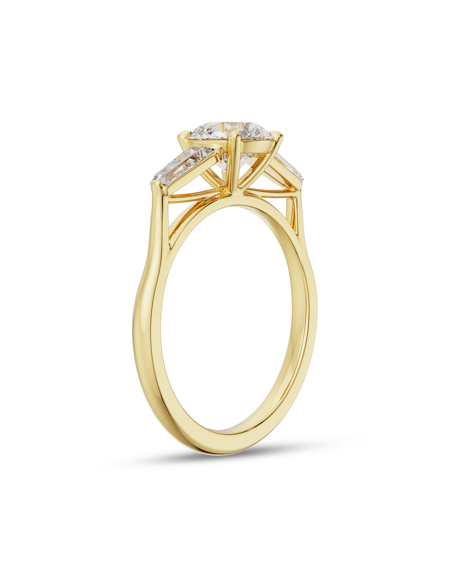 1.0 Carats Round Shape Moissanite Three Stone Engagement Ring