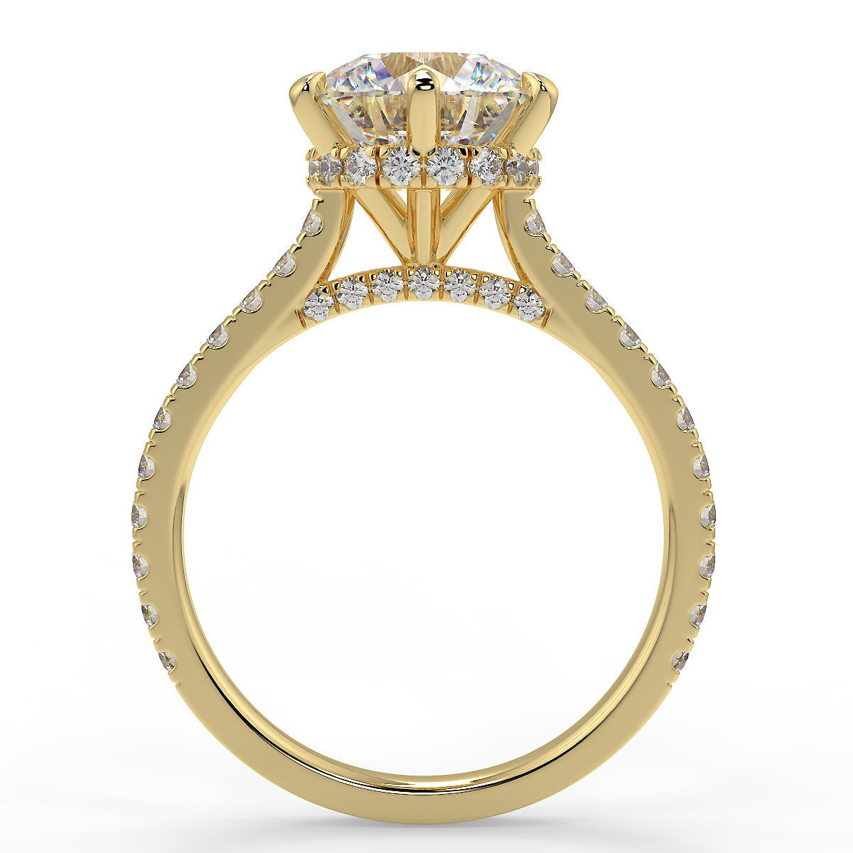 2.20 Carats Round Shape Moissanite Hidden Halo & Pave Engagement Ring