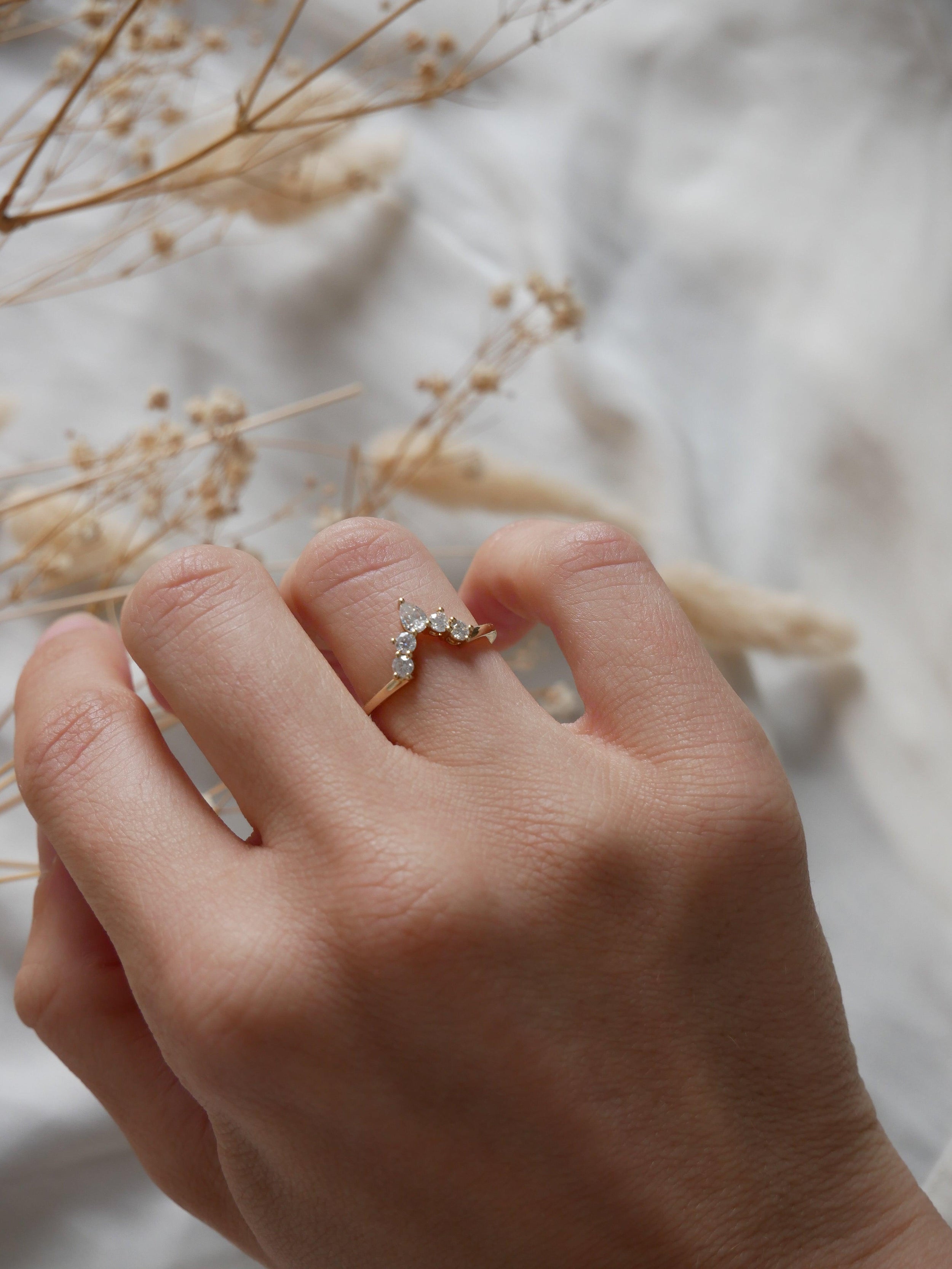 0.45 Carats Moissanite Round & Pear Shape Curved Wedding Band