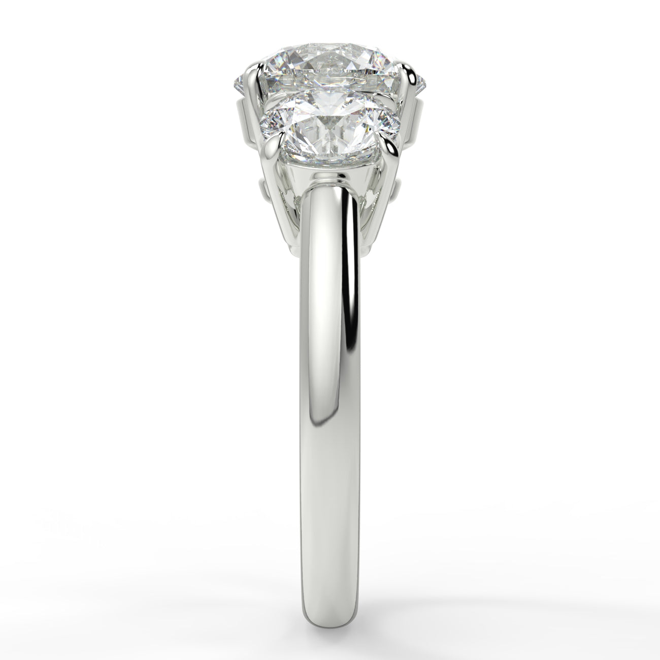 0.75 Carats Round Shape Moissanite Three Stone Engagement Ring