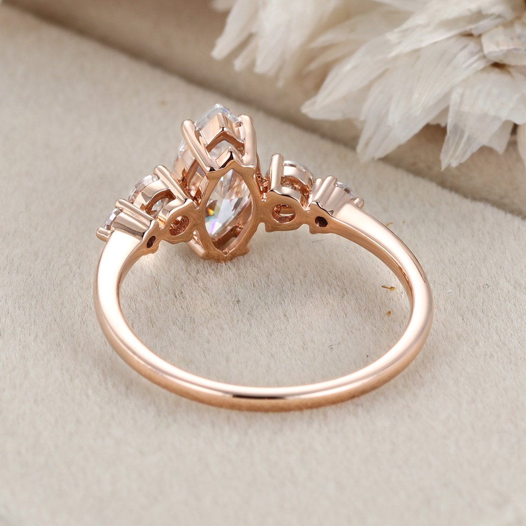 1.0 Carats Marquise Shape Moissanite Five Stone Engagement Ring