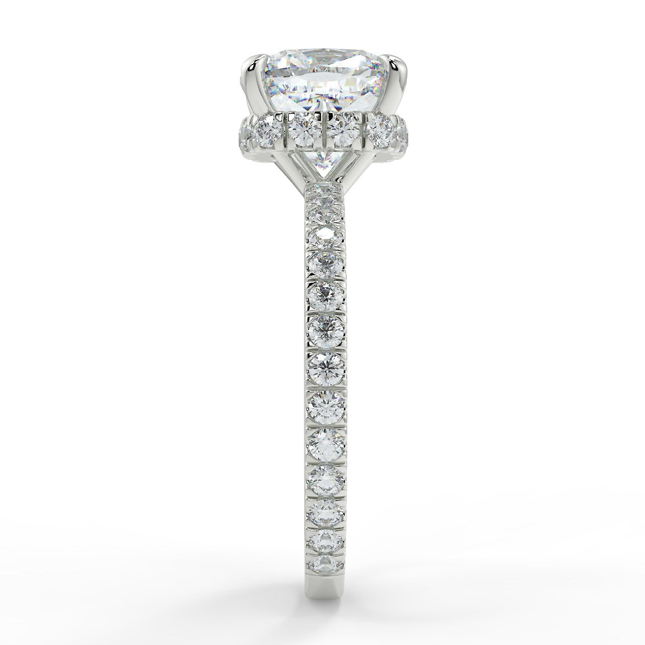 2.50 Carats Cushion Shape Moissanite Hidden Halo & Pave Engagement Ring