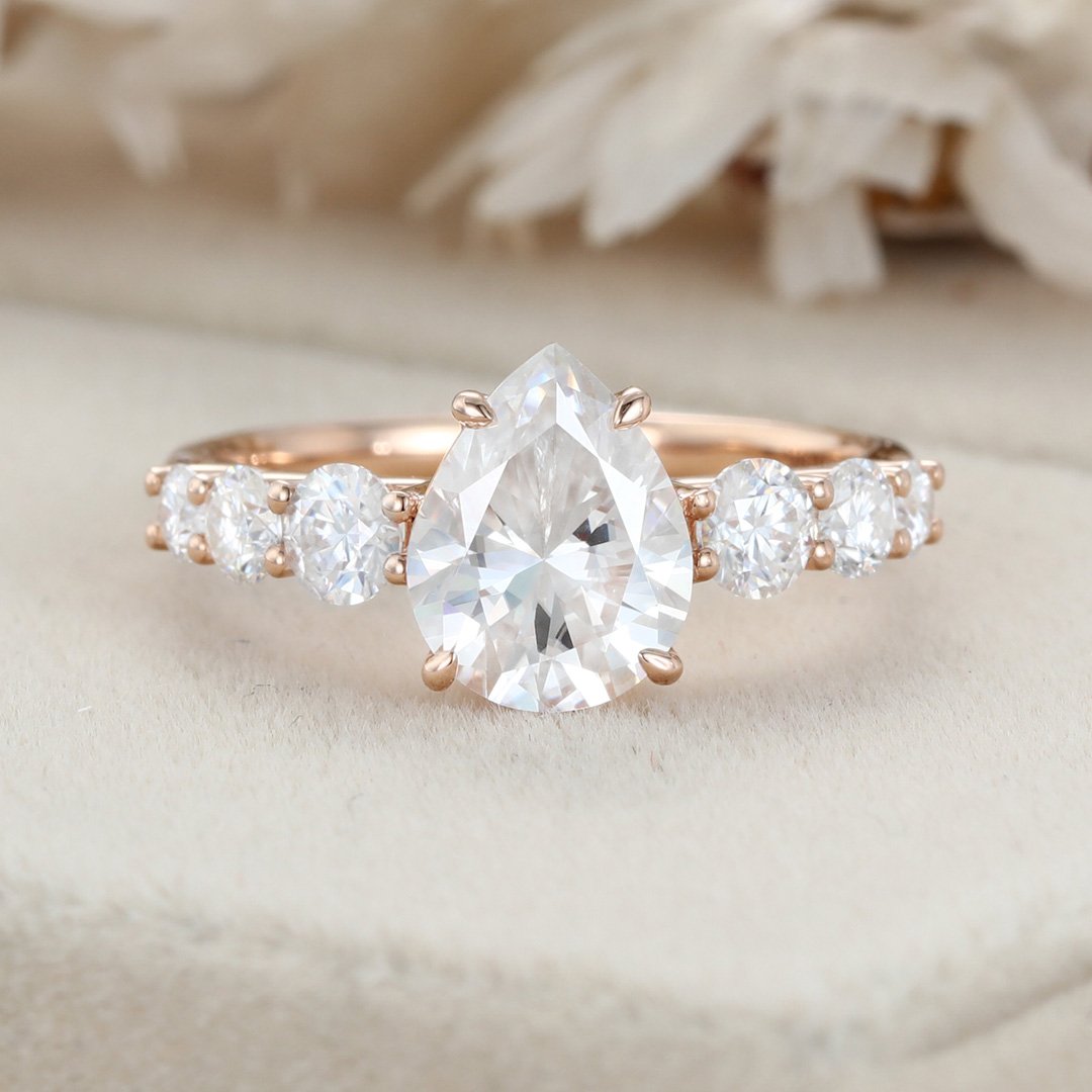 2.0 Carats Pear Shape Moissanite Pave Engagement Ring