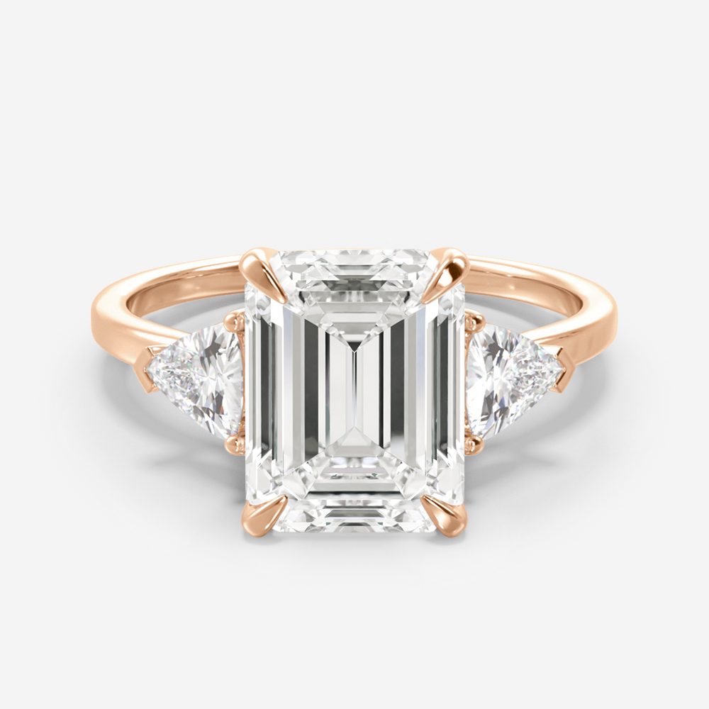 2.52 Carats Emerald Shape Moissanite Three Stone Style Engagement Ring