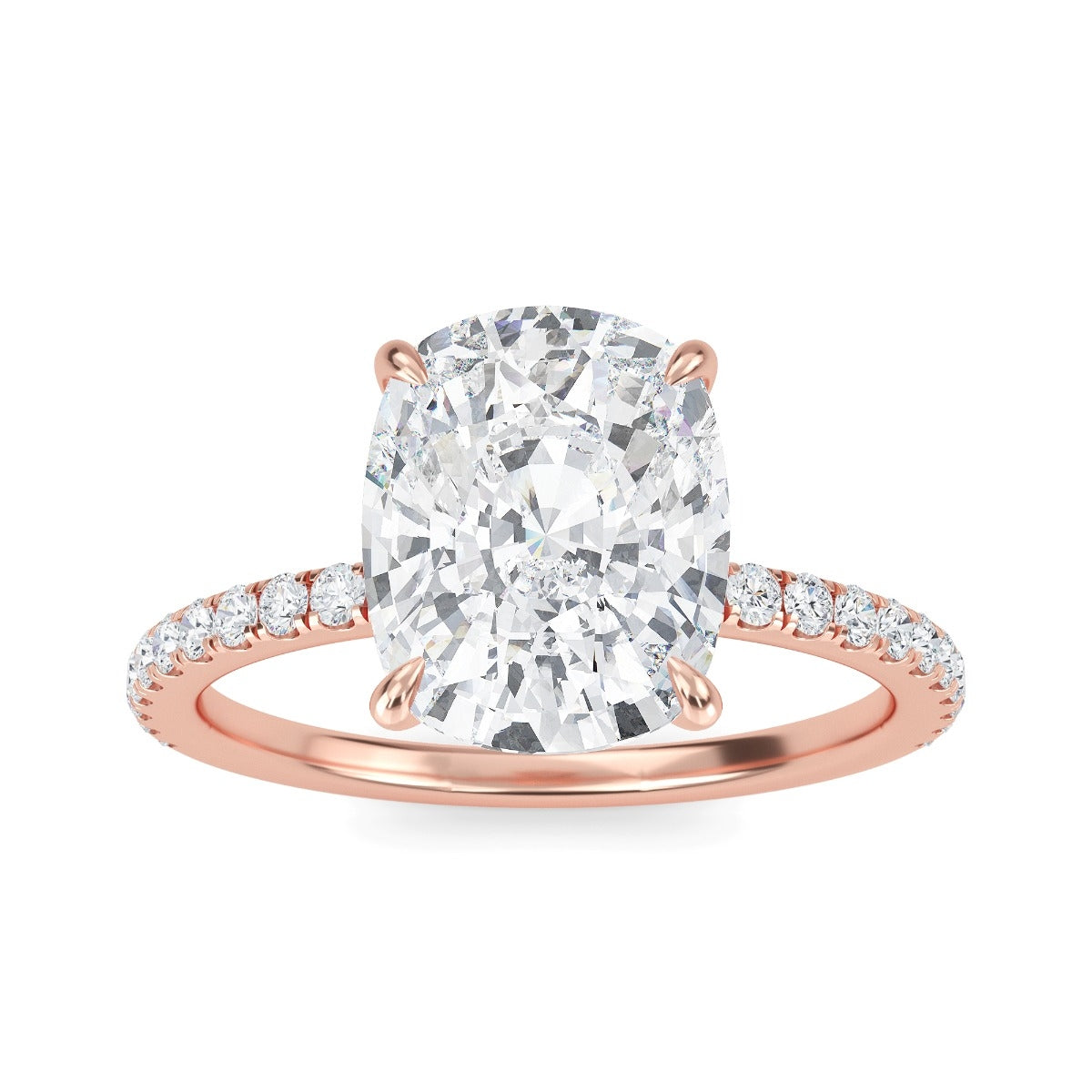 3.0 Carats Cushion Shape Moissanite Pave Engagement Ring