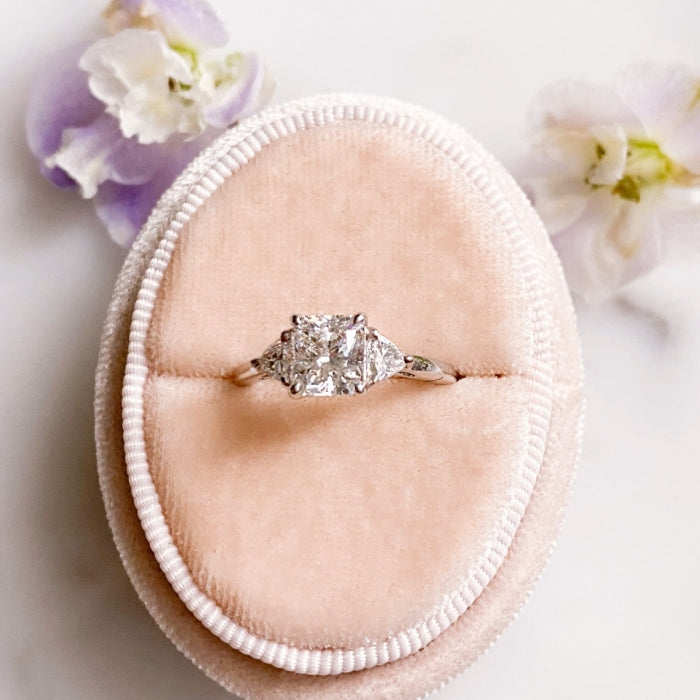 1.29 Carats Radiant Shape Moissanite Three Stone Engagement Ring