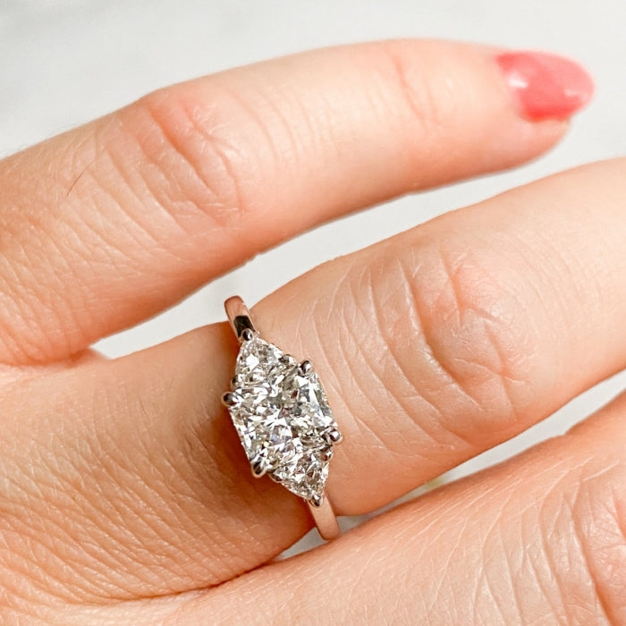 1.29 Carats Radiant Shape Moissanite Three Stone Engagement Ring