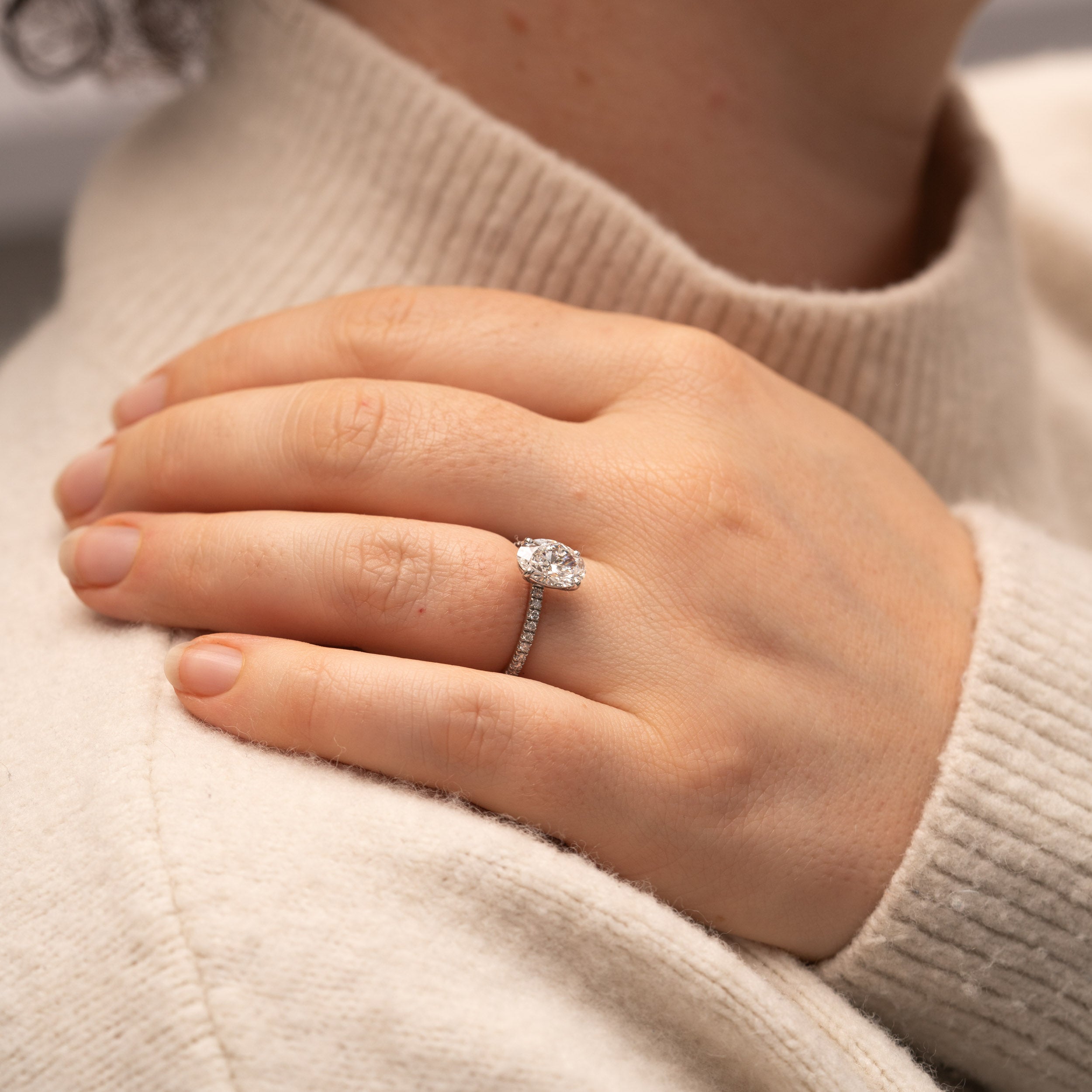 1.39 Carats Oval Shape Moissanite Pave Engagement Ring