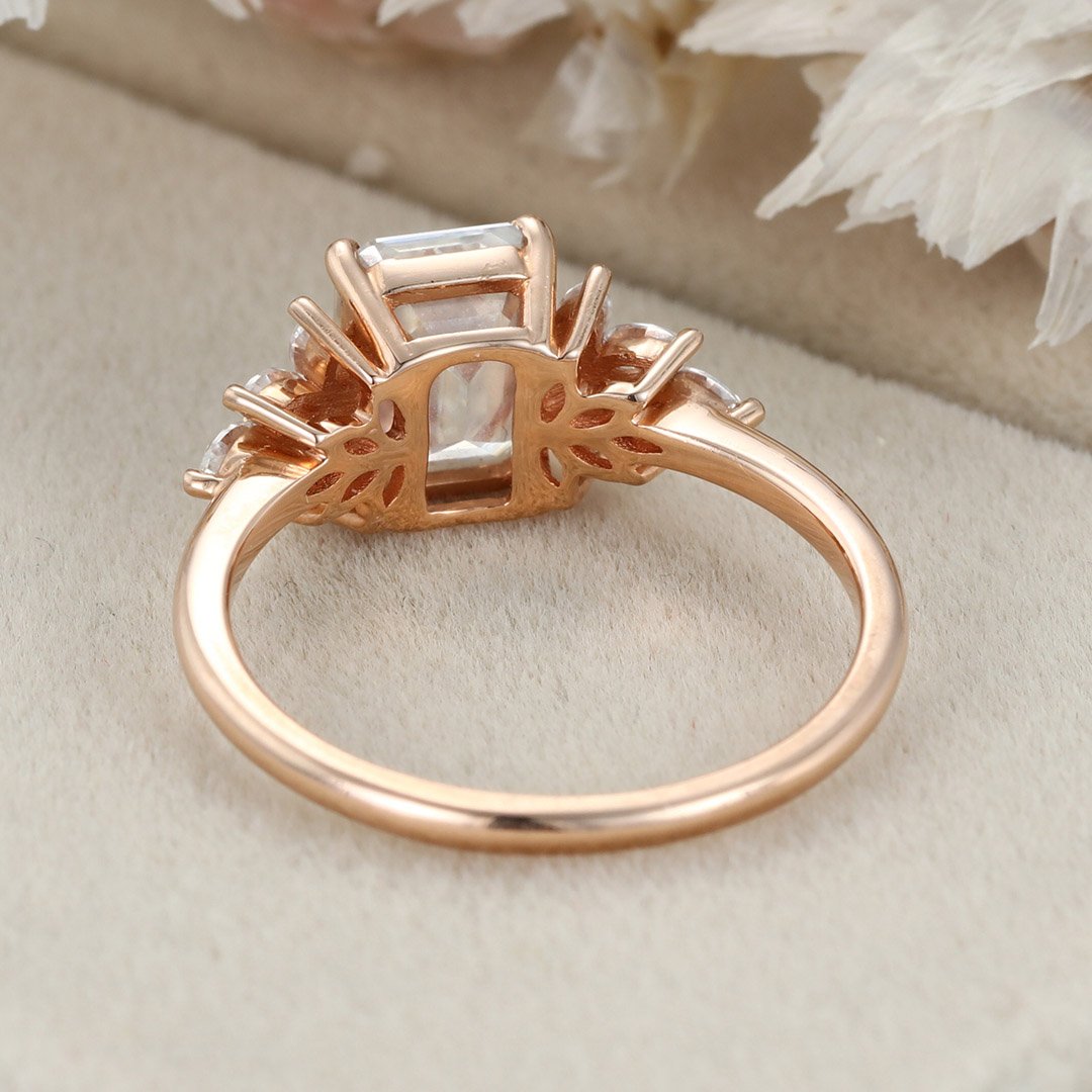 2.0 Carats Emerald Shape Moissanite Cluster Engagement Ring
