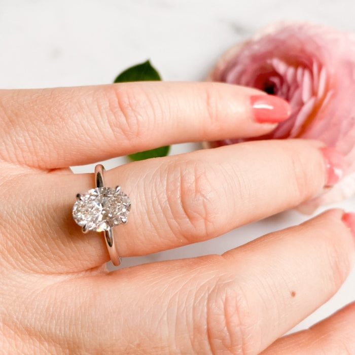 2.0 Carats Oval Shape Moissanite Hidden Halo Engagement Ring