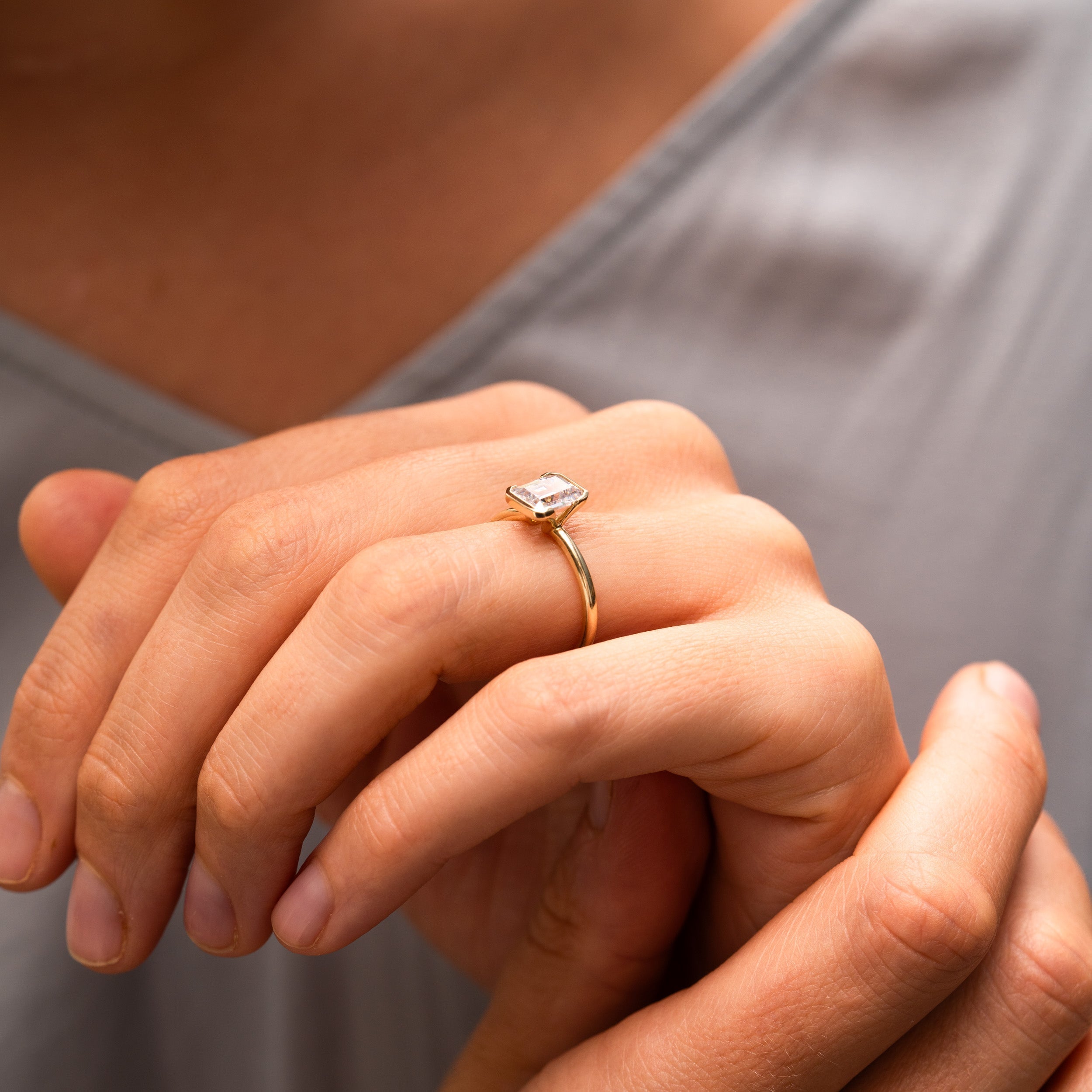 1.0 Carats Emerald Shape Moissanite Solitaire Engagement Ring