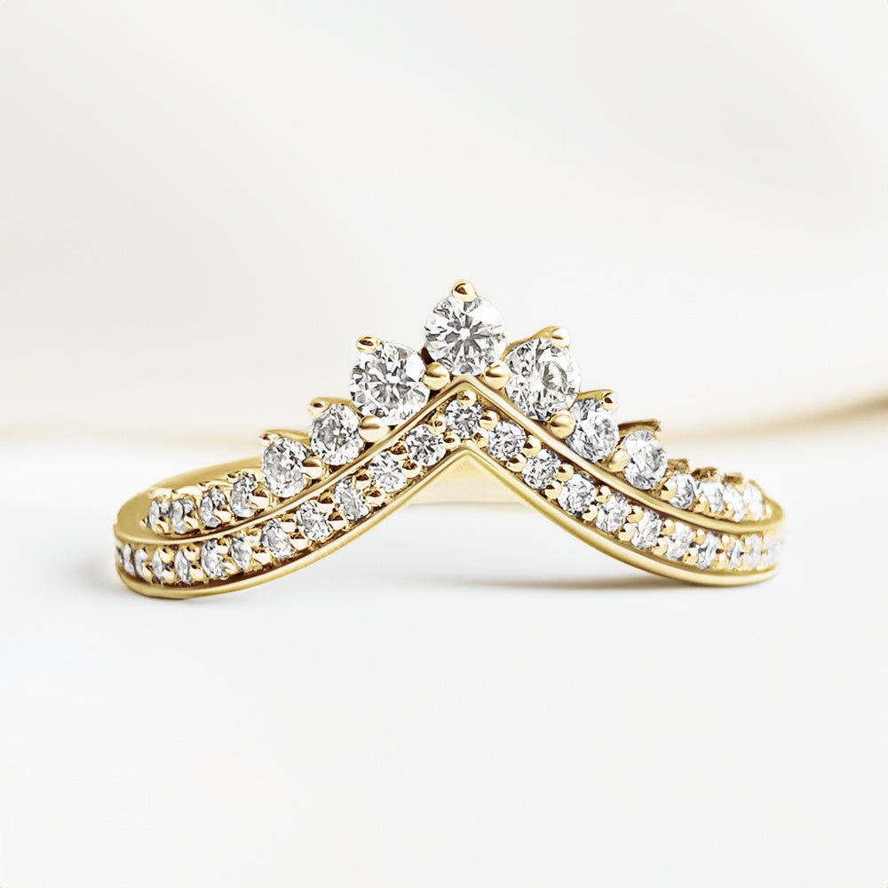 0.15 Carats V Shape with Vintage Round & Pear Cut Moissanite Wedding Band