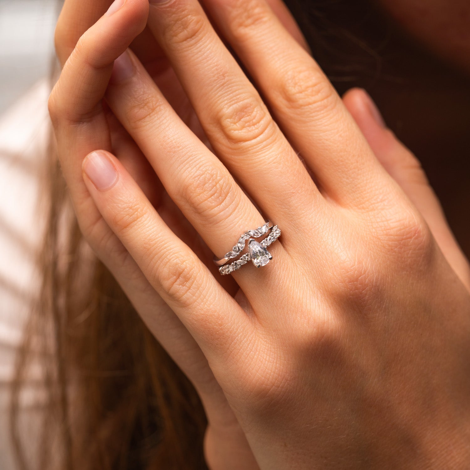 1.09 Carats Pear Shape Moissanite Pave Engagement Ring