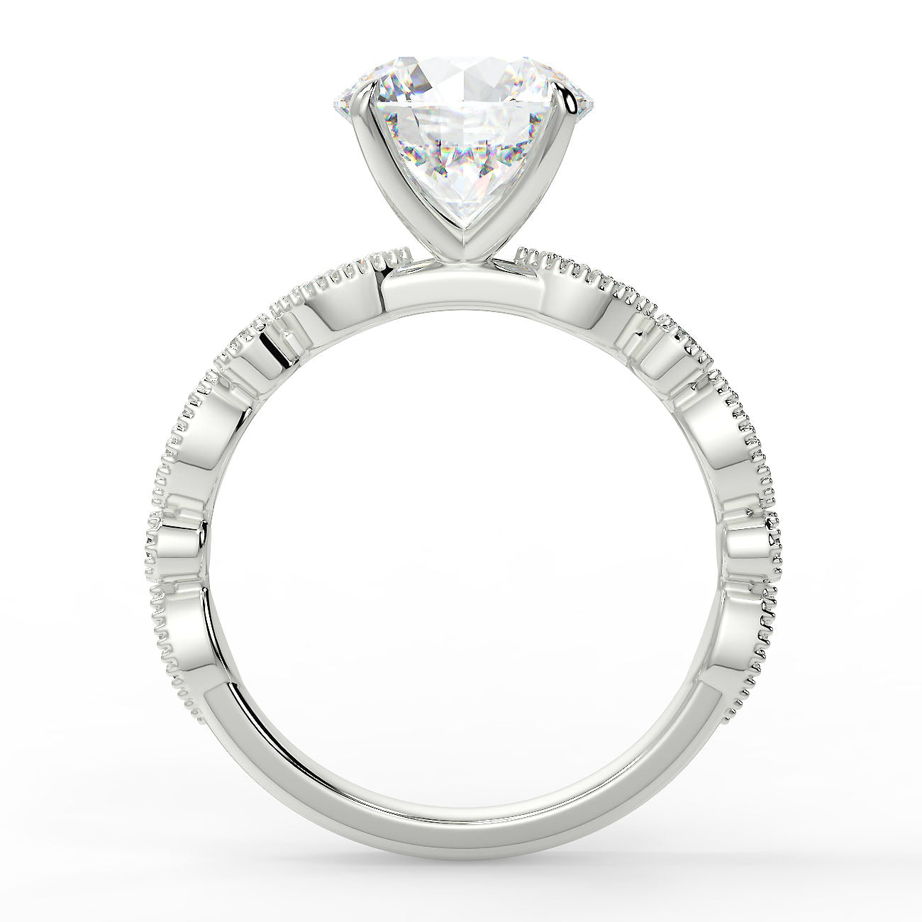 2.0 Carats Round Shape Moissanite Pave Engagement Ring