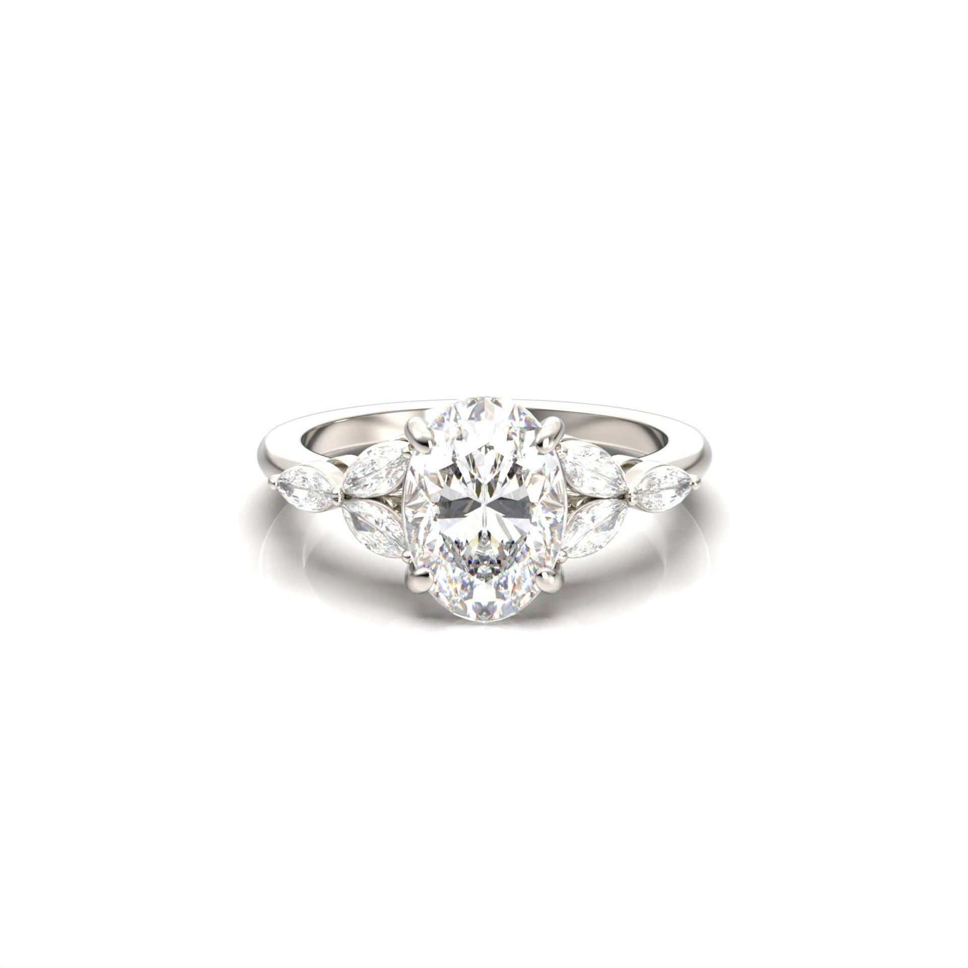 2.0 Carats Oval Moissanite Cluster Engagement Ring