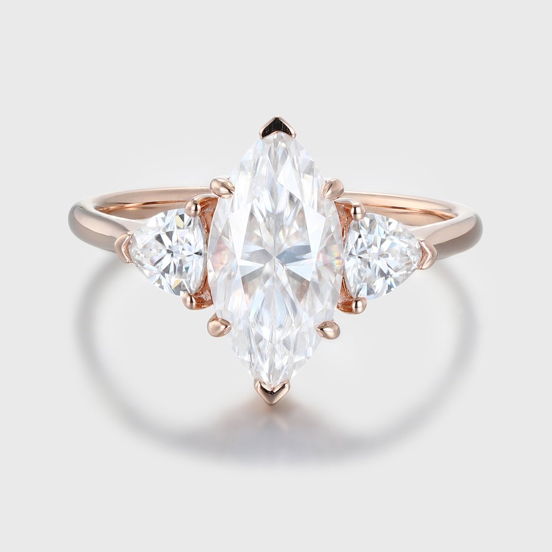 2.0 Carats Marquise Shape Moissanite Three Stone Engagement Ring