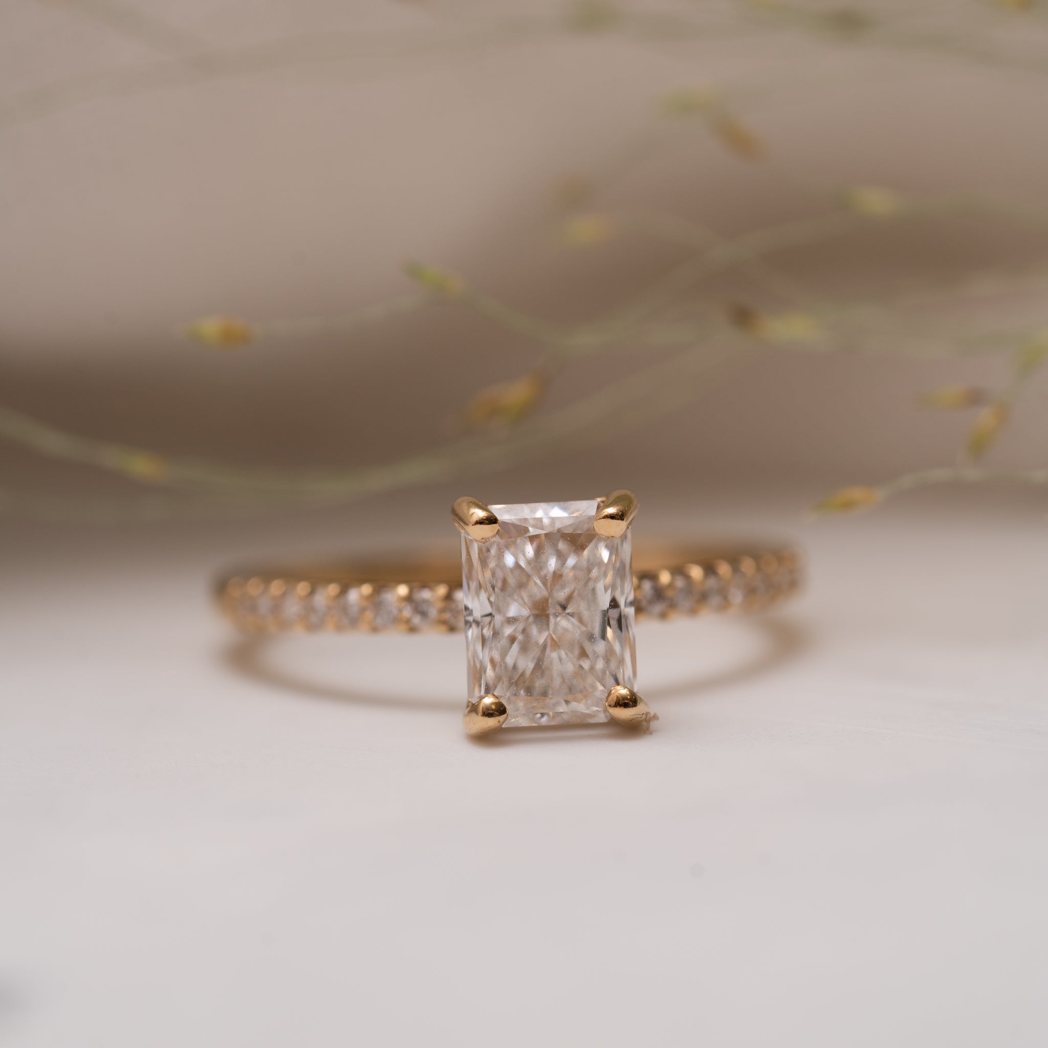 1.15 Carats Radiant Shape Moissanite Pave Engagement Ring
