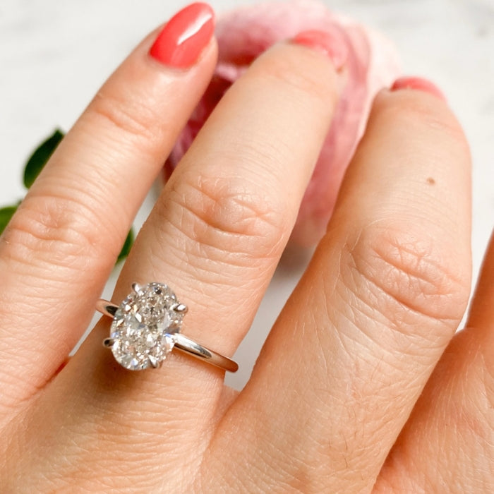 2.0 Carats Oval Shape Moissanite Hidden Halo Engagement Ring